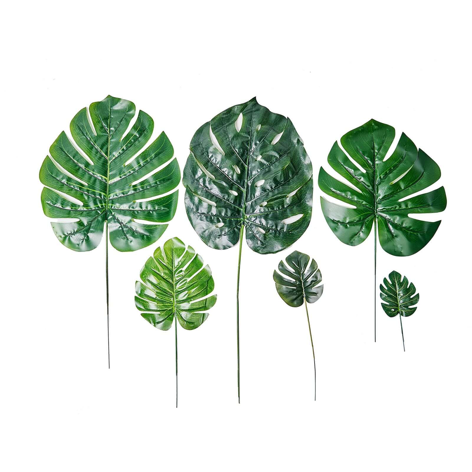 6 Stems Assorted Green Artificial Silk Tropical Monstera Leaf Plants