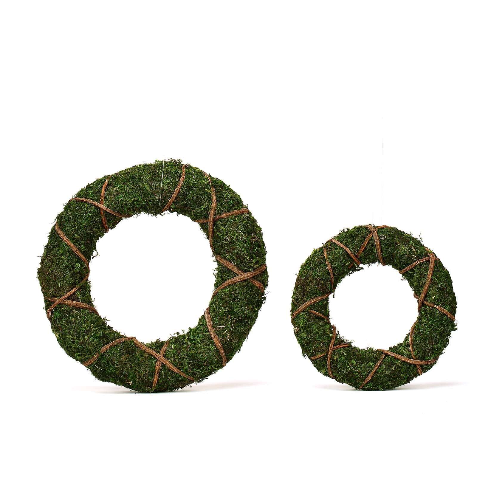 2 Pack 14" Green Natural Preserved Moss Wreaths With Twine Twig Wrap