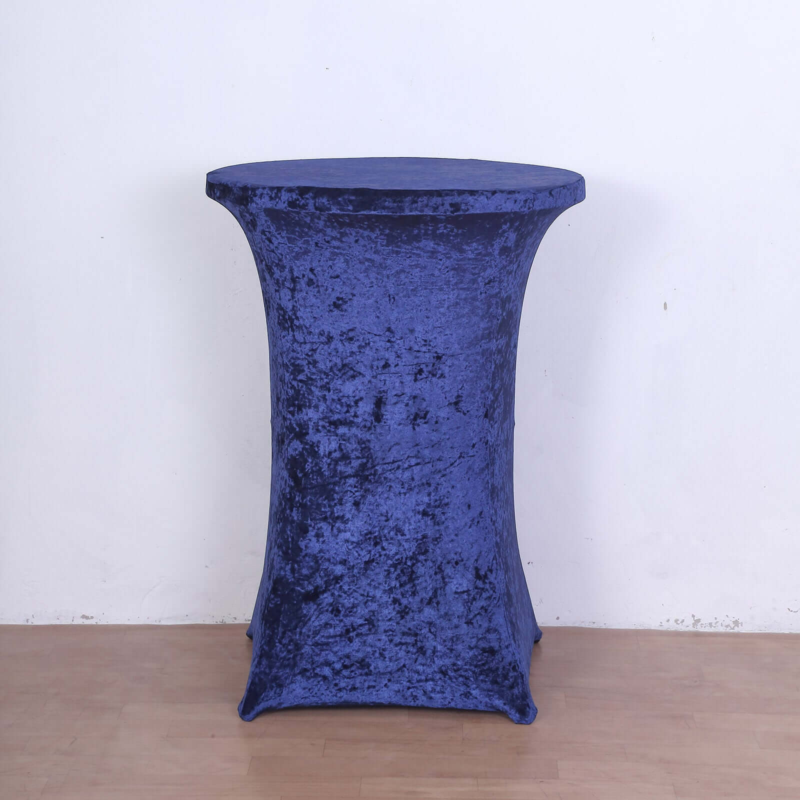 Crushed Velvet Spandex 32" Round Cocktail Table Cover Navy Blue Smooth Highboy Tablecloth