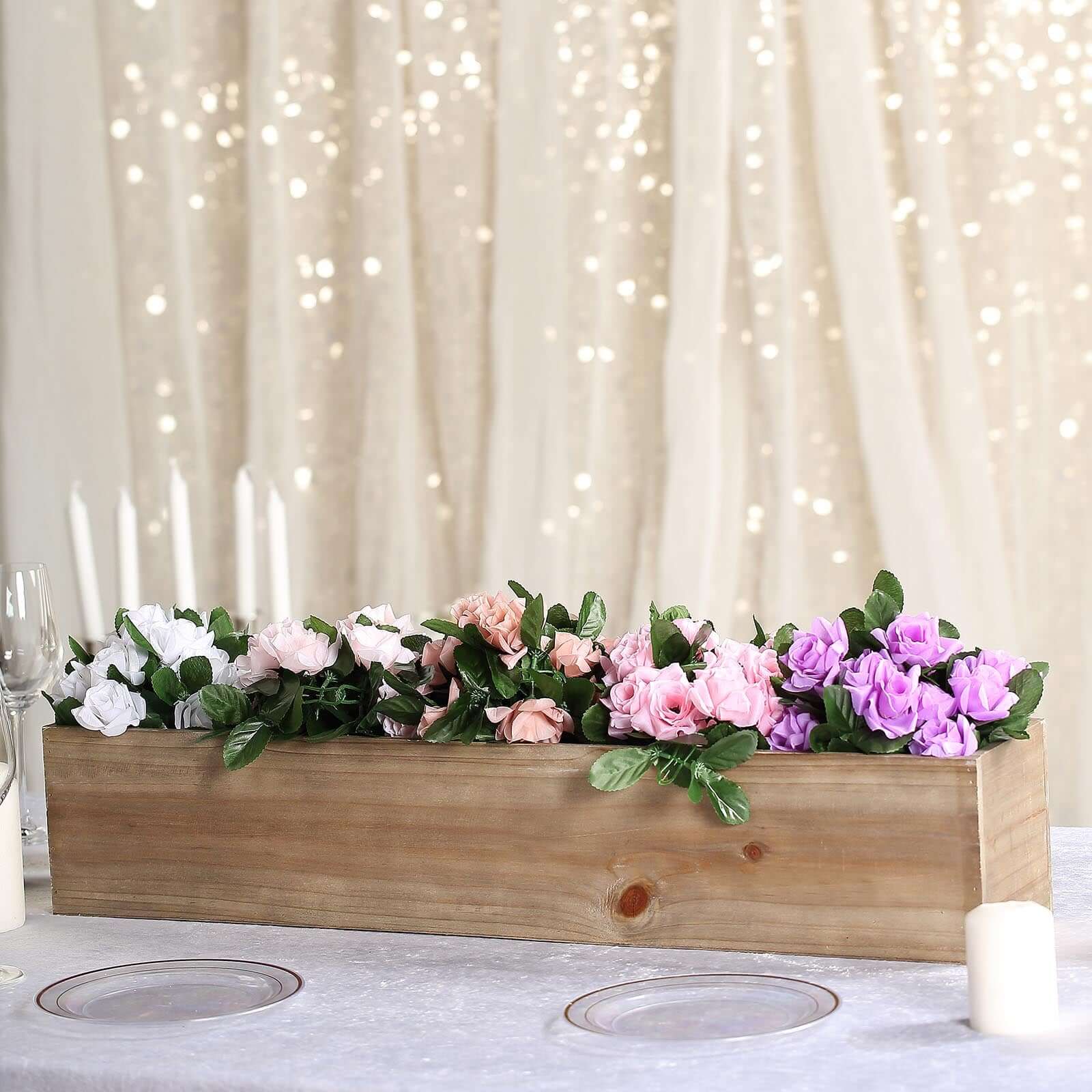Natural Wood Planter Rectangular Box 30"x6"- Durable Decor with Removable Plastic Liner for Tables