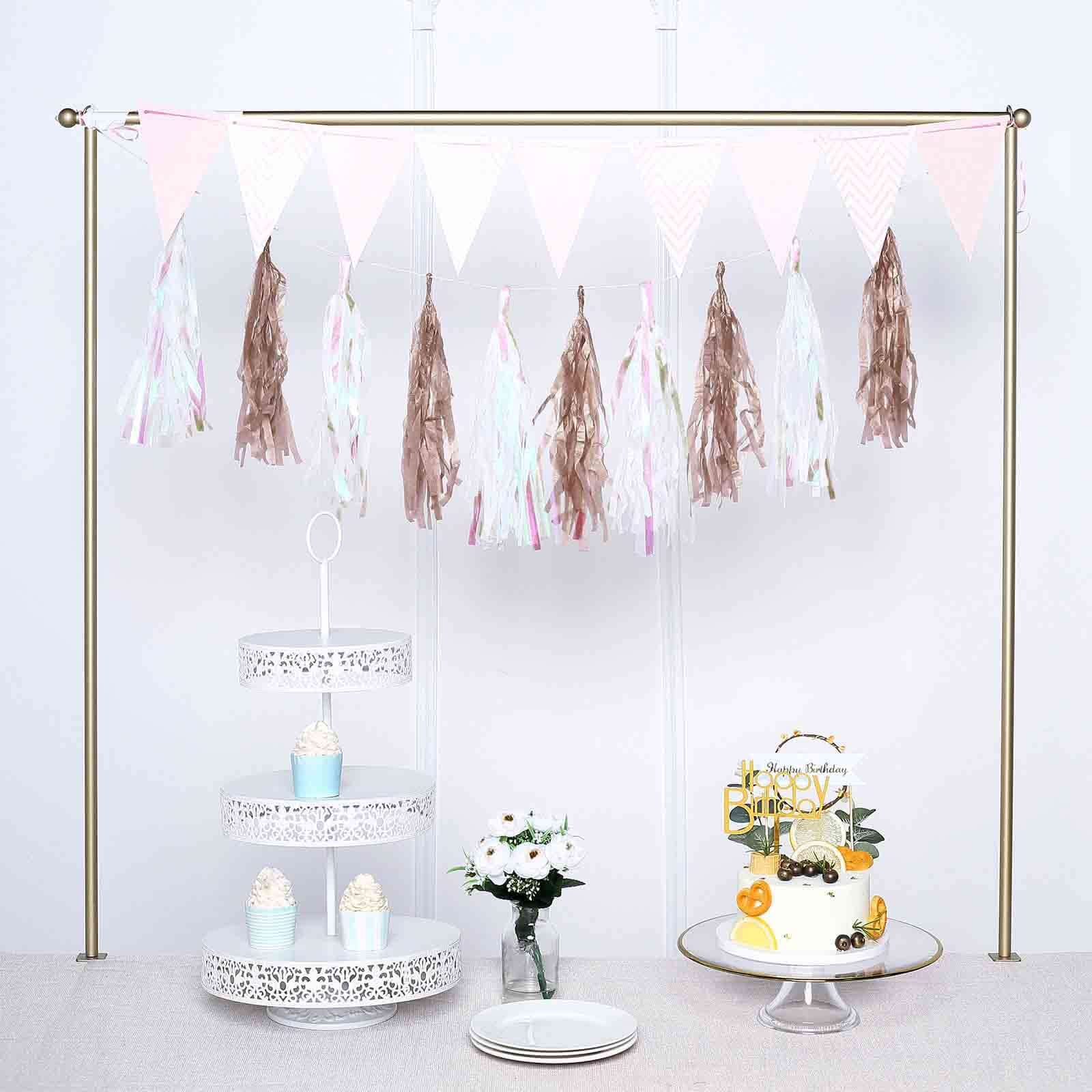 12 Pack Pre-Tied Rose Gold Paper Fringe Tassels With Garland String, Hanging Streamer Banner