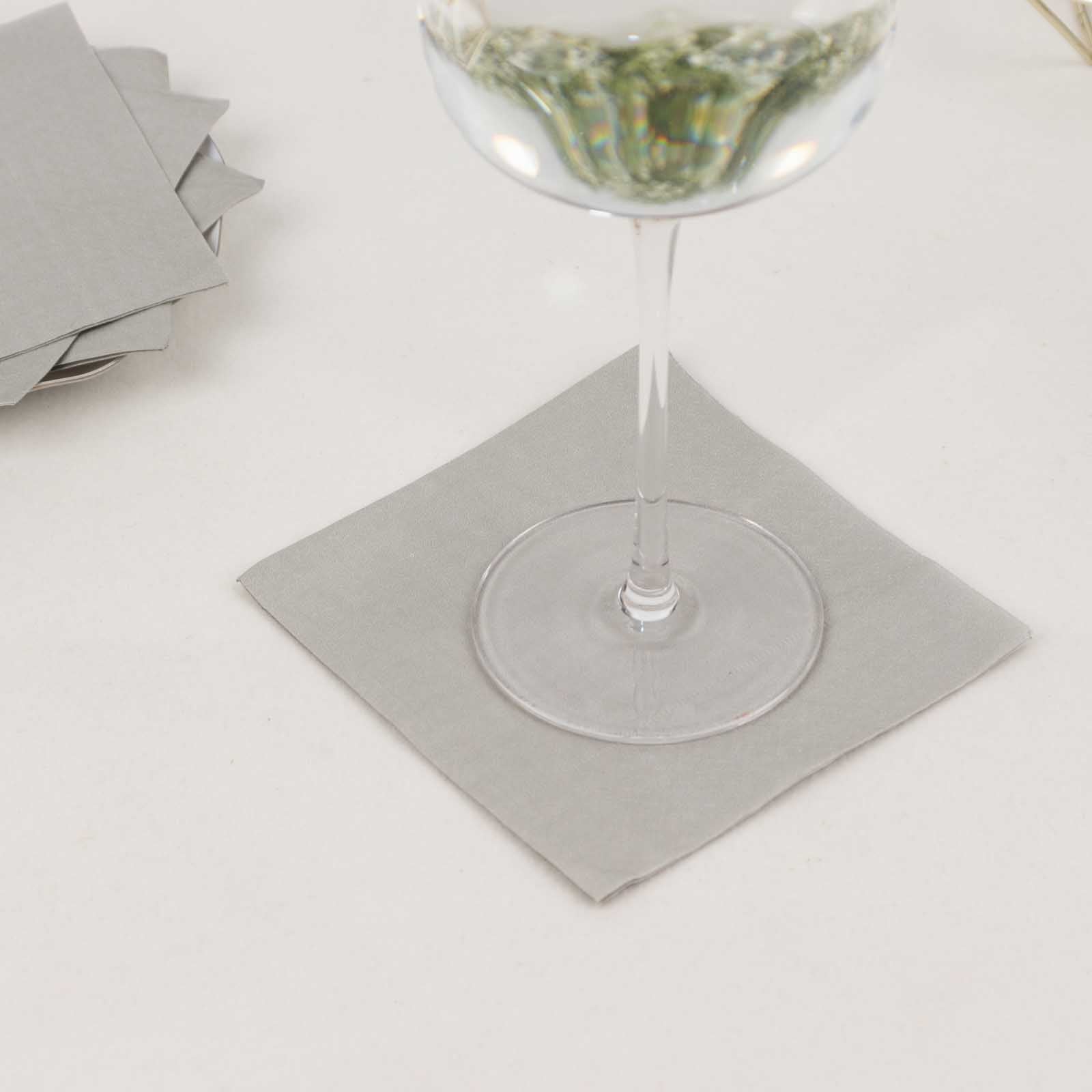 50-Pack Paper Beverage Napkins Silver - 2 Ply Disposable Soft 18GSM Cocktail Napkins 5"x5"