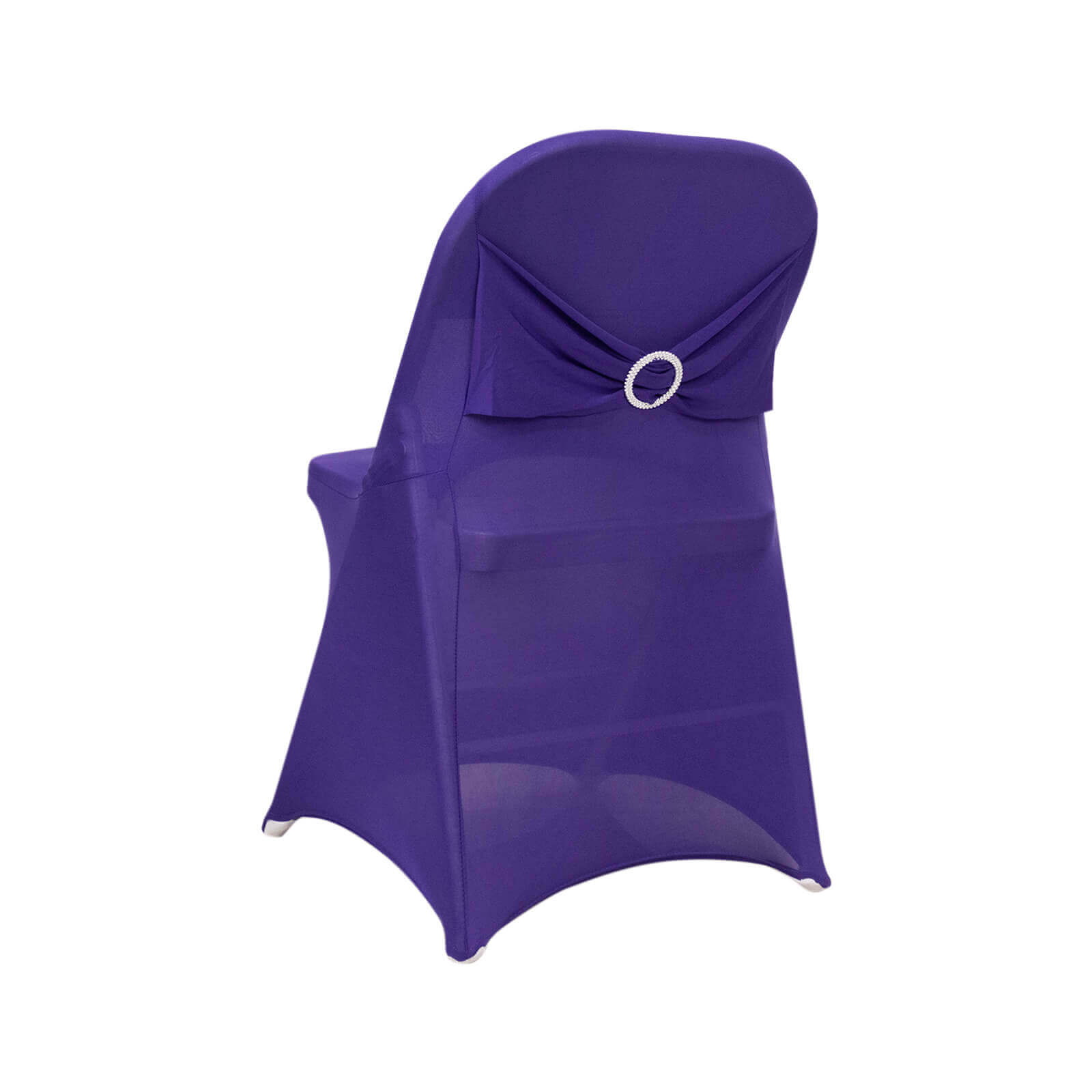 Stretch Spandex Chair Cover Purple for Folding Chairs - Secure Fit Slipcover with Silver Rhinestone Buckled Sash Band