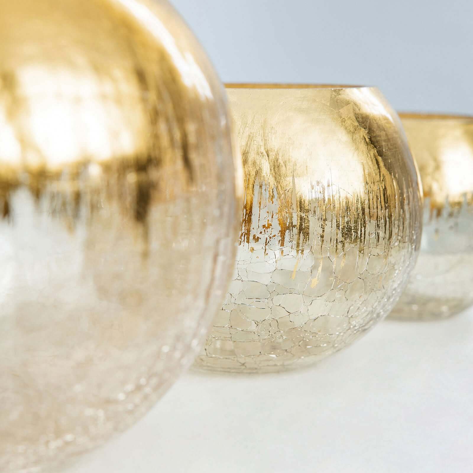 Glass Flower Vase Gold Foiled Crackle Bubble - Stylish Centerpiece for Events 4.5"