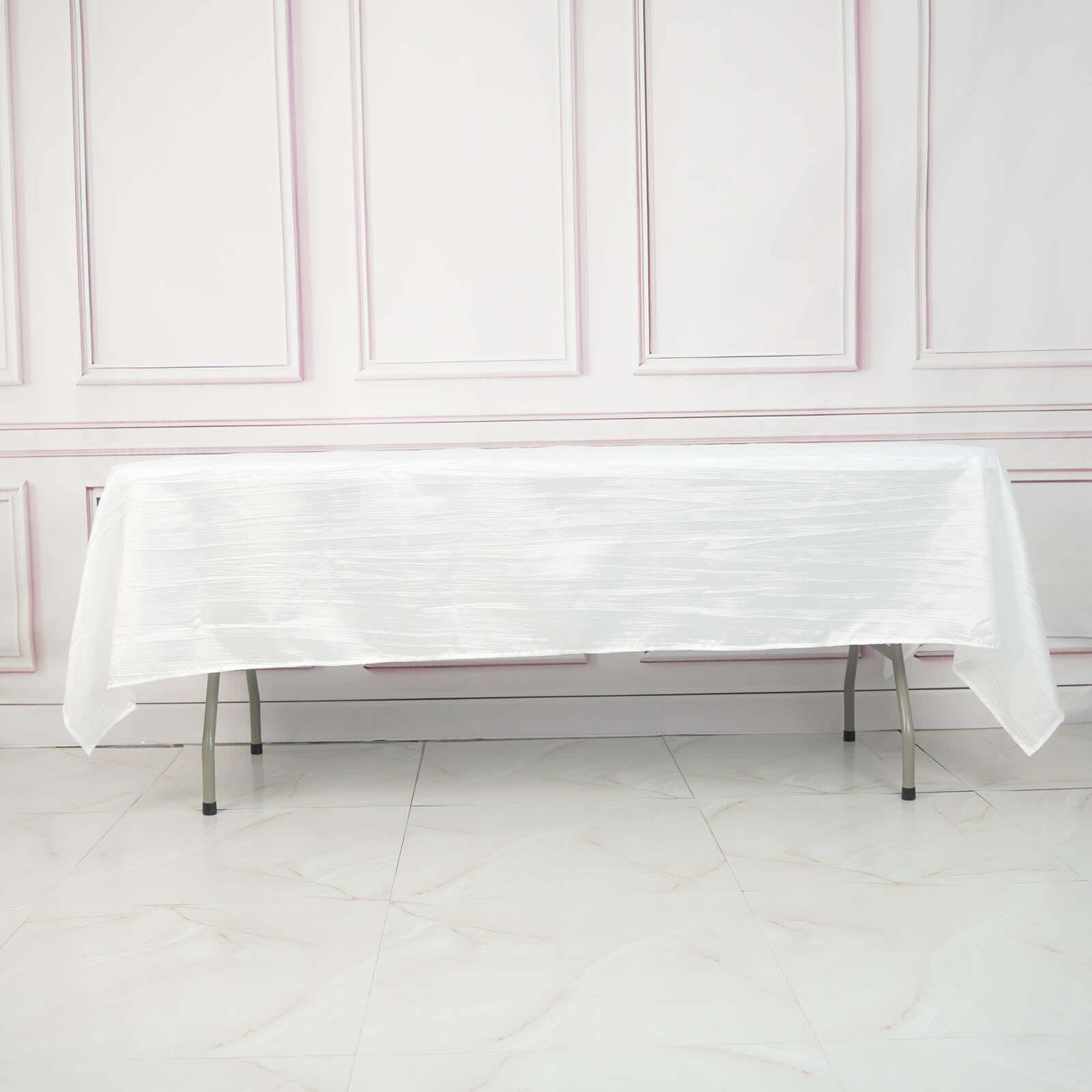 Taffeta 60"x102" Rectangle Tablecloth White - Accordion Crinkle Design for Modern Gatherings