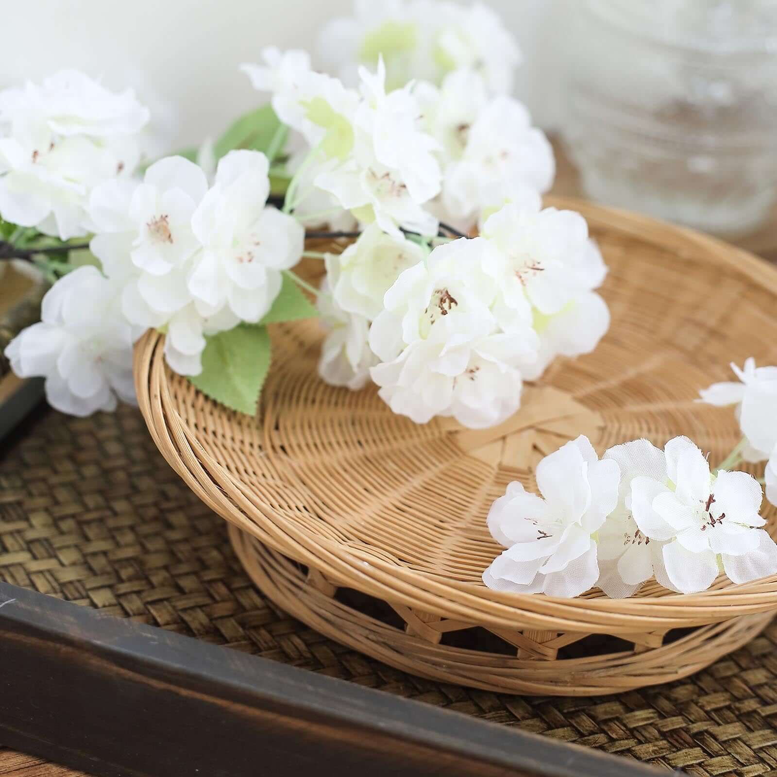 4 Bushes 40" Tall White Artificial Silk Cherry Blossom Flowers, Branches