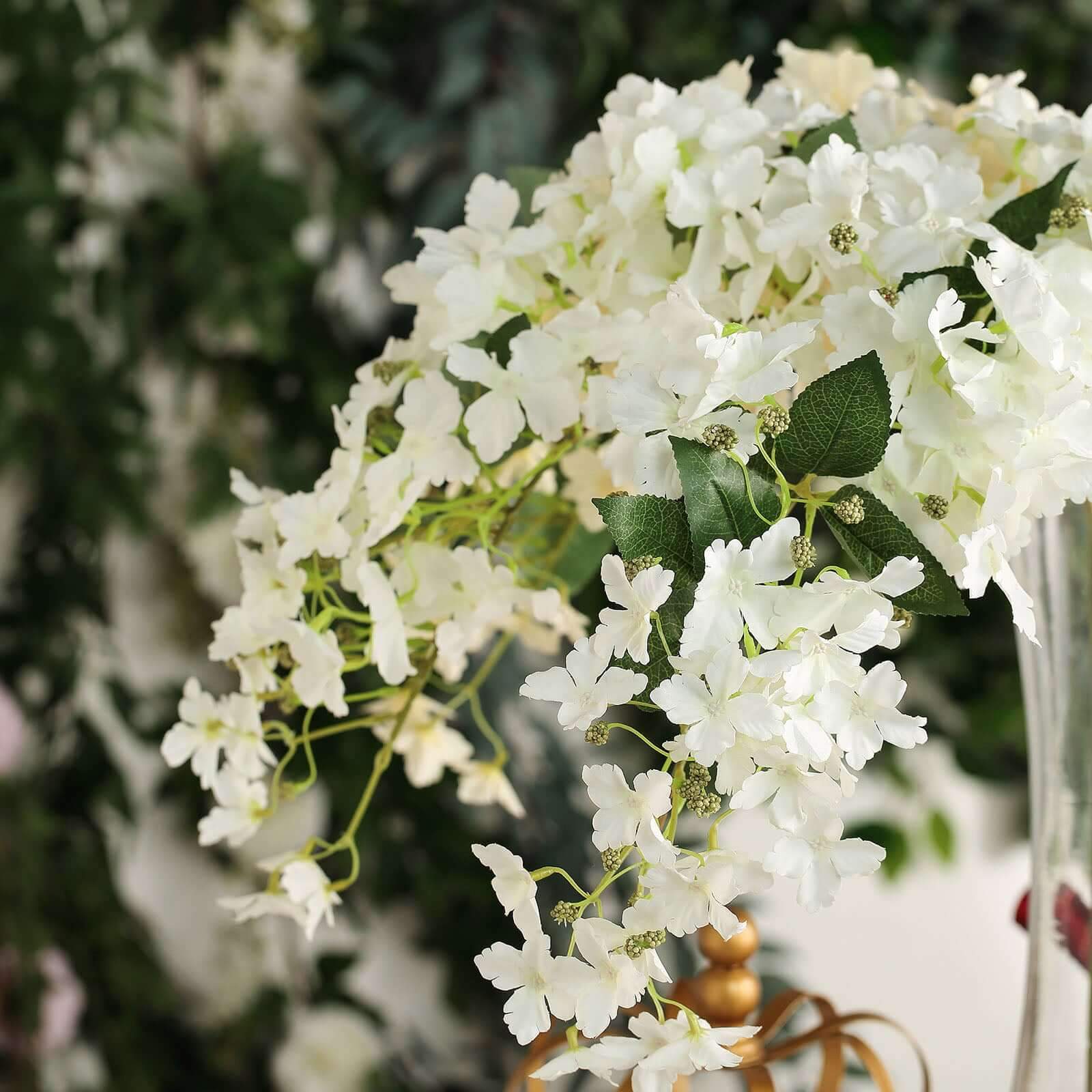 4 Stems 41" Tall White Artificial Silk Hydrangea Flower Branches