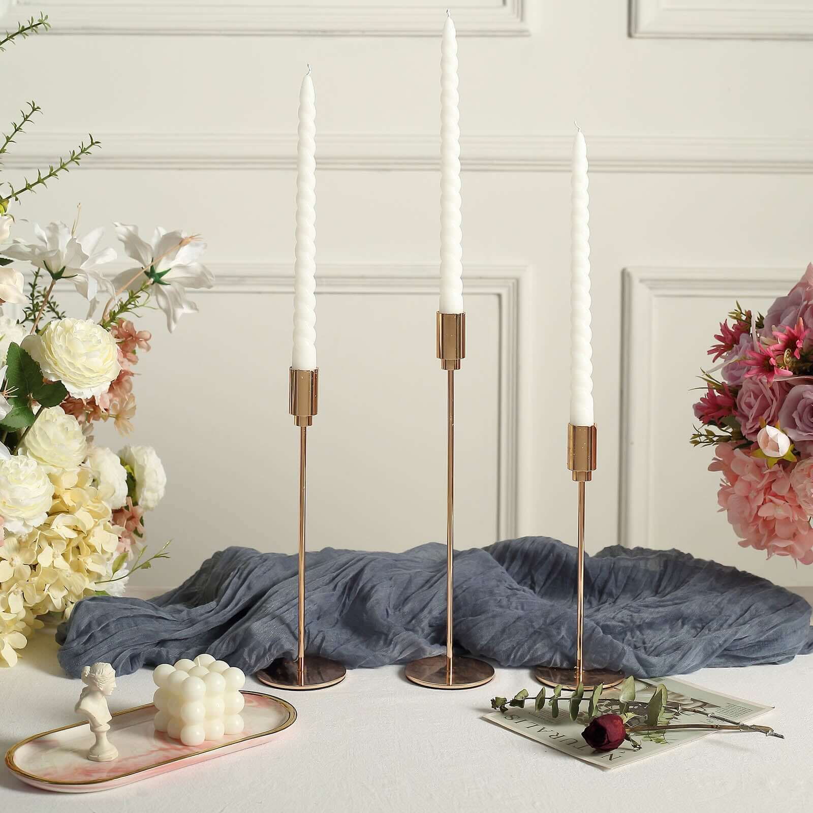 12-Pack Taper Candles Spiral Long Burn Wick Design White - Premium Unscented Wax Dinner Candle Sticks 11"