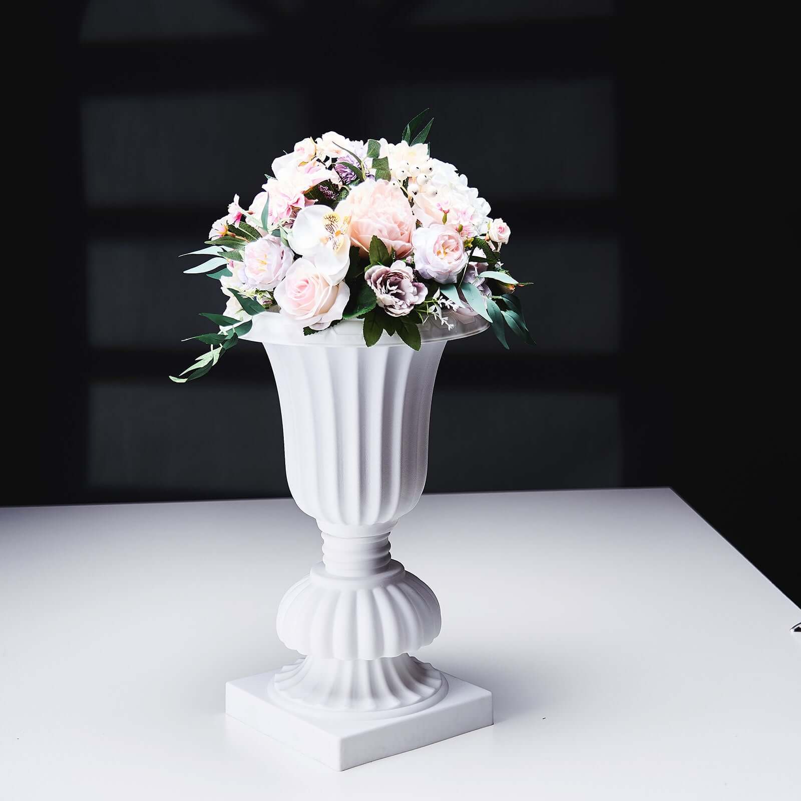 2 Pack 20" White Urn Planter, Floral Pedestal Flower Pot Plant Stand - PVC