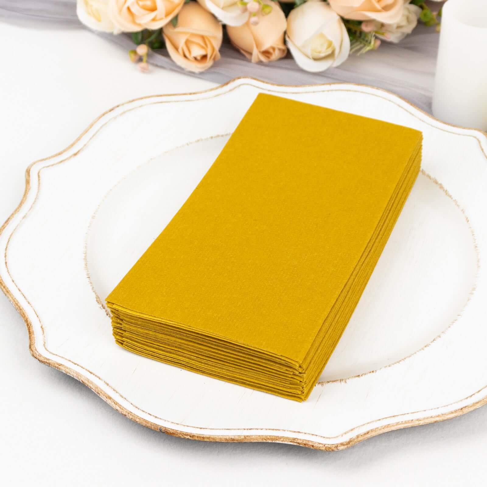 20-Pack Paper Linen-Like Napkins Gold - Disposable Hygienic Airlaid Guest Towels 8.5"x4"