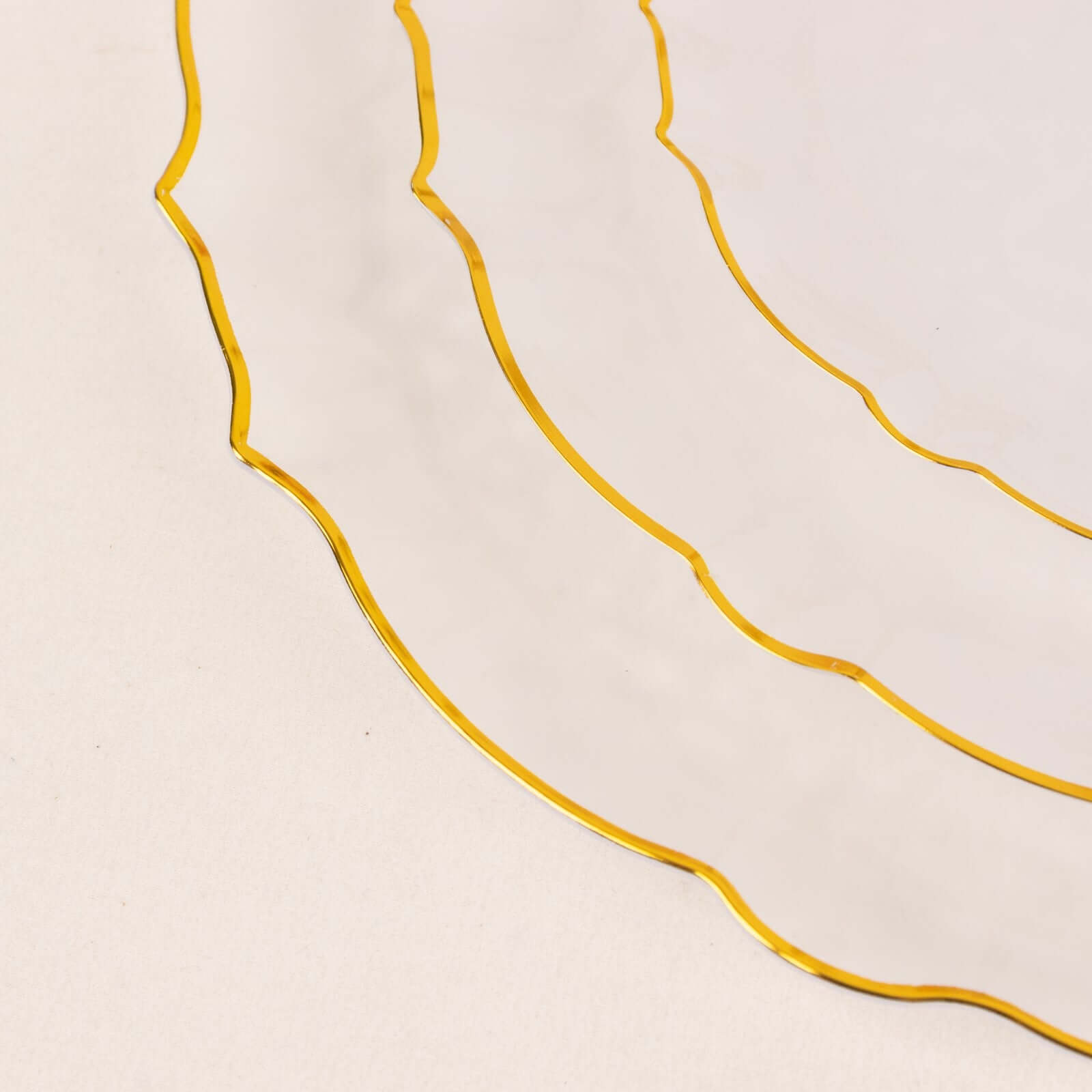 10-Pack Plastic 7" Round Dessert Appetizer Plates in Clear Sunflower with Gold Scalloped Rim - Disposable Salad Plates for Classy Events & Banquets