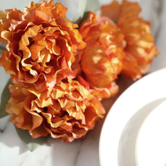 11" Orange Real Touch Artificial Silk Peonies Flower Bouquet