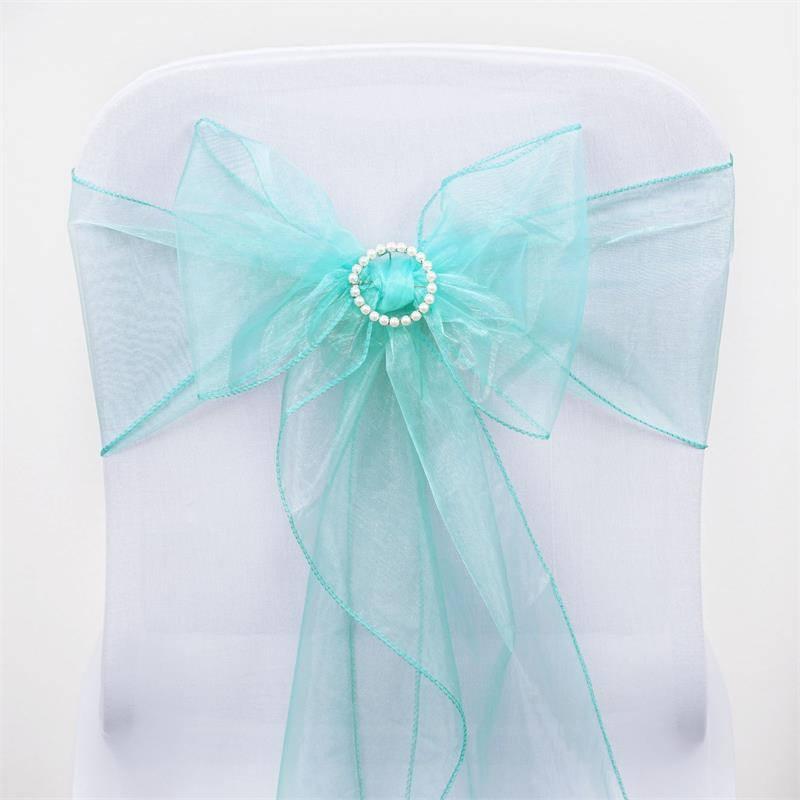 5 Pack Organza Chair Sashes Turquoise - Reusable Sheer Chair Bows 6"x108"