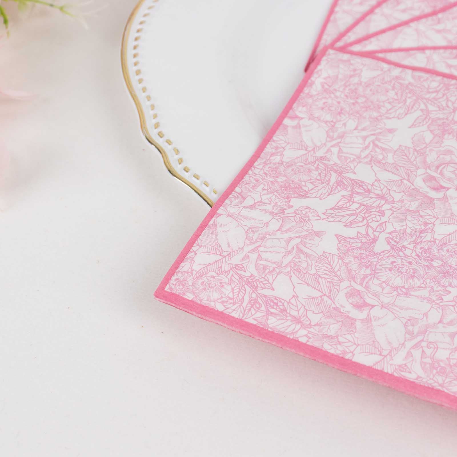 25-Pack Paper Cocktail Napkins with French Toile Print White/Pink - Highly Absorbent 2 Ply Disposable Napkins 5"x5"