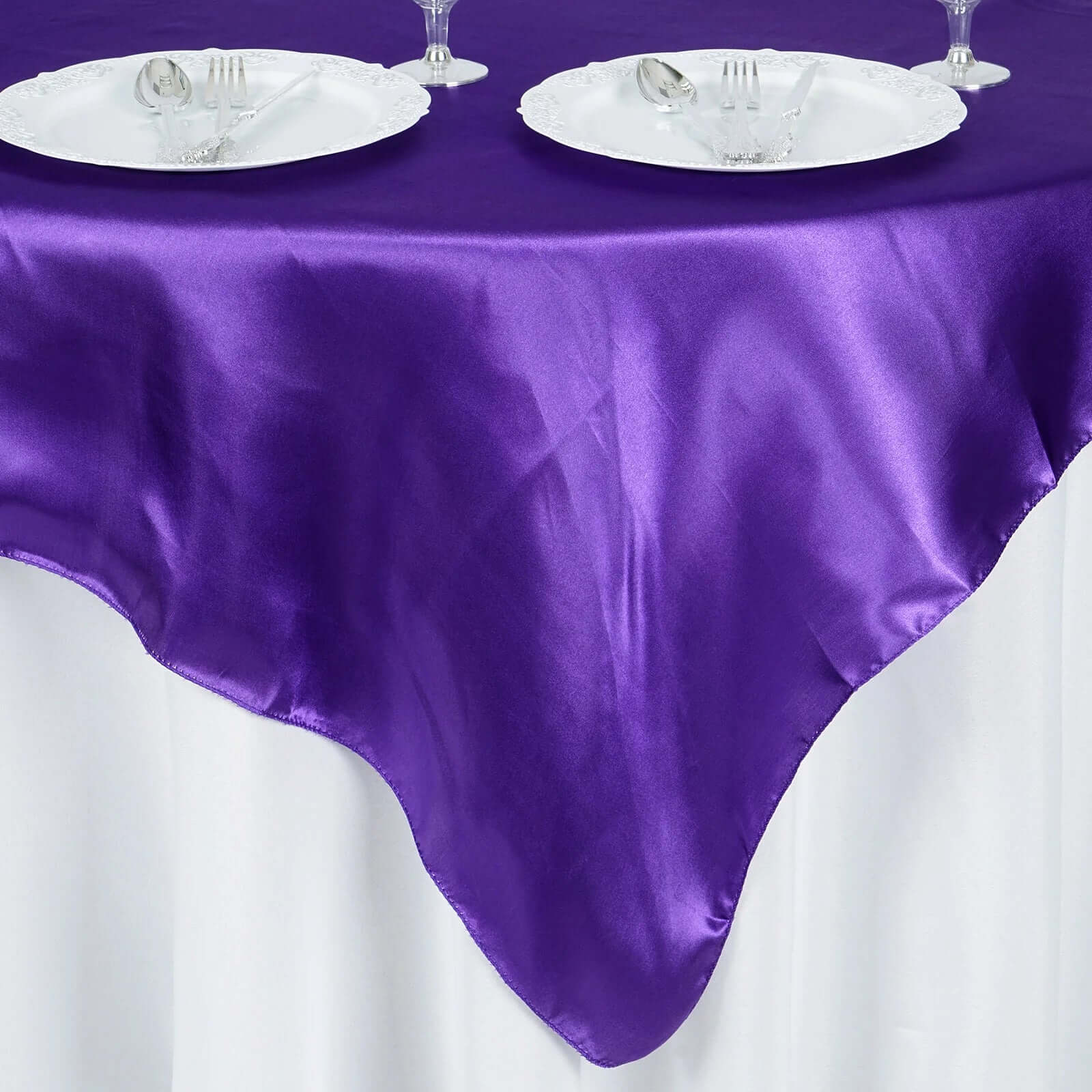 Satin 60"x60" Table Overlay Square Tablecloth Purple - Smooth Silky Touch Table Cover