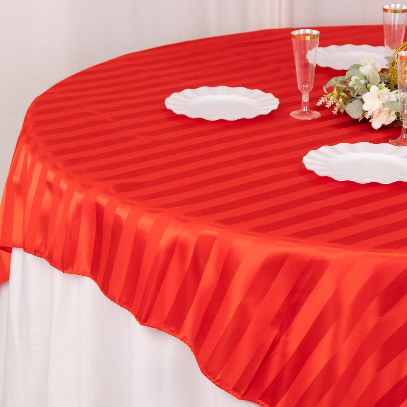 Satin 72"x72" Table Overlay Square Tablecloth Red - Stripe Table Topper
