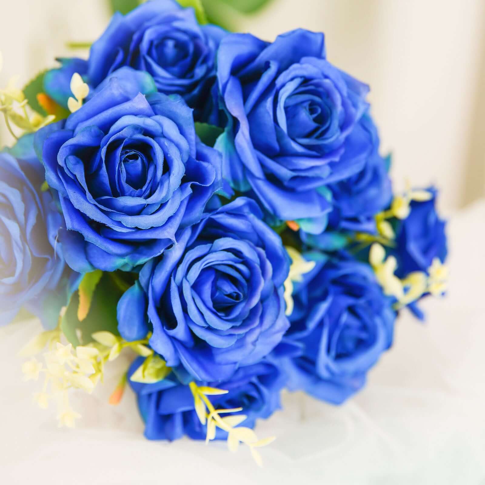 2 Bushes 18" Real Touch Royal Blue Artificial Rose Flower Bouquet, Silk Long Stem Flower Arrangements