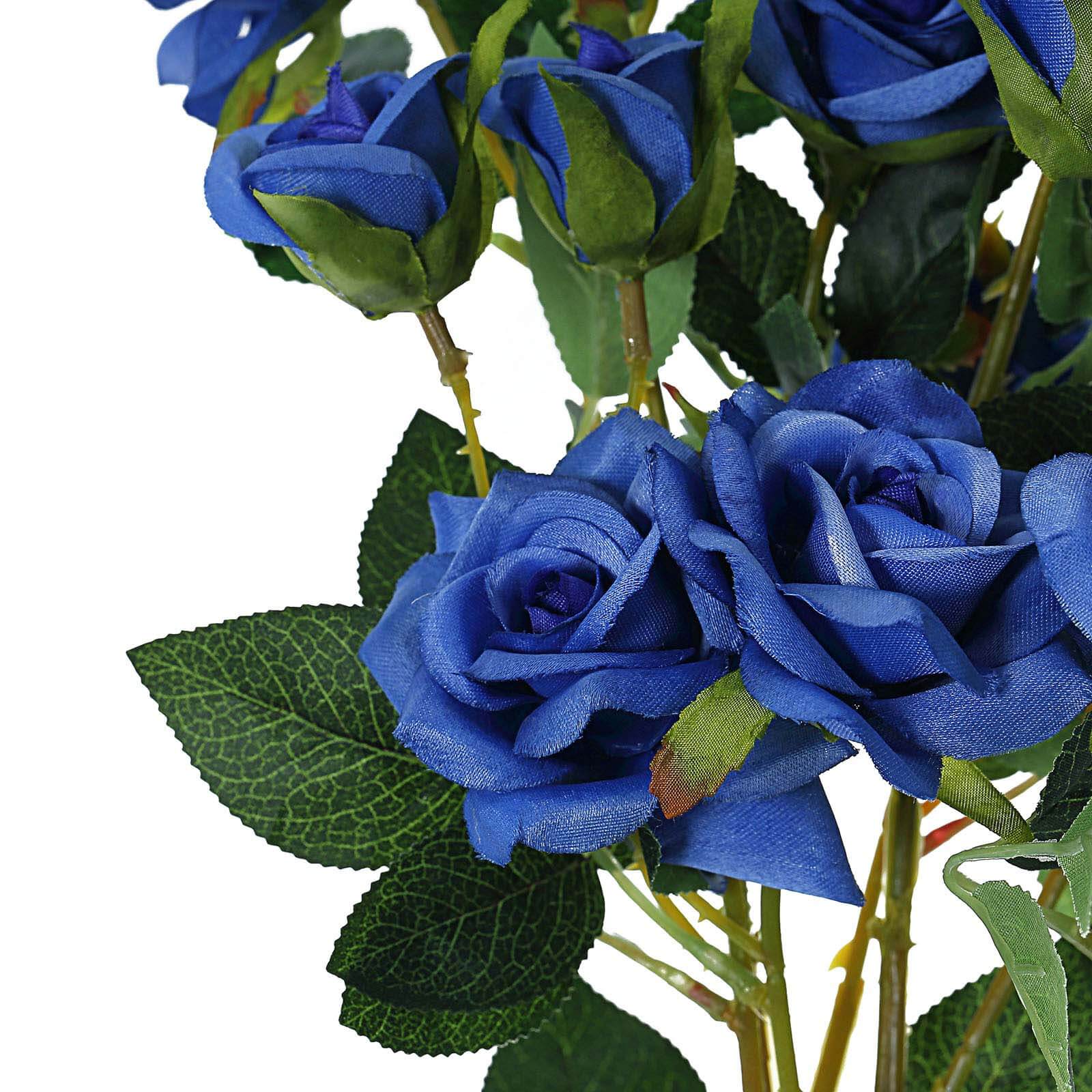 2 Stems 38" Tall Royal Blue Artificial Silk Rose Flower Bouquet Bush