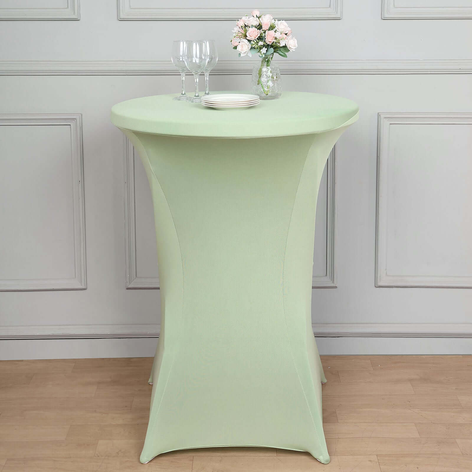 Spandex 24"-32" Round Cocktail Table Cover Sage Green - Easy to Maintain Stretch Fitted Highboy Tablecloth