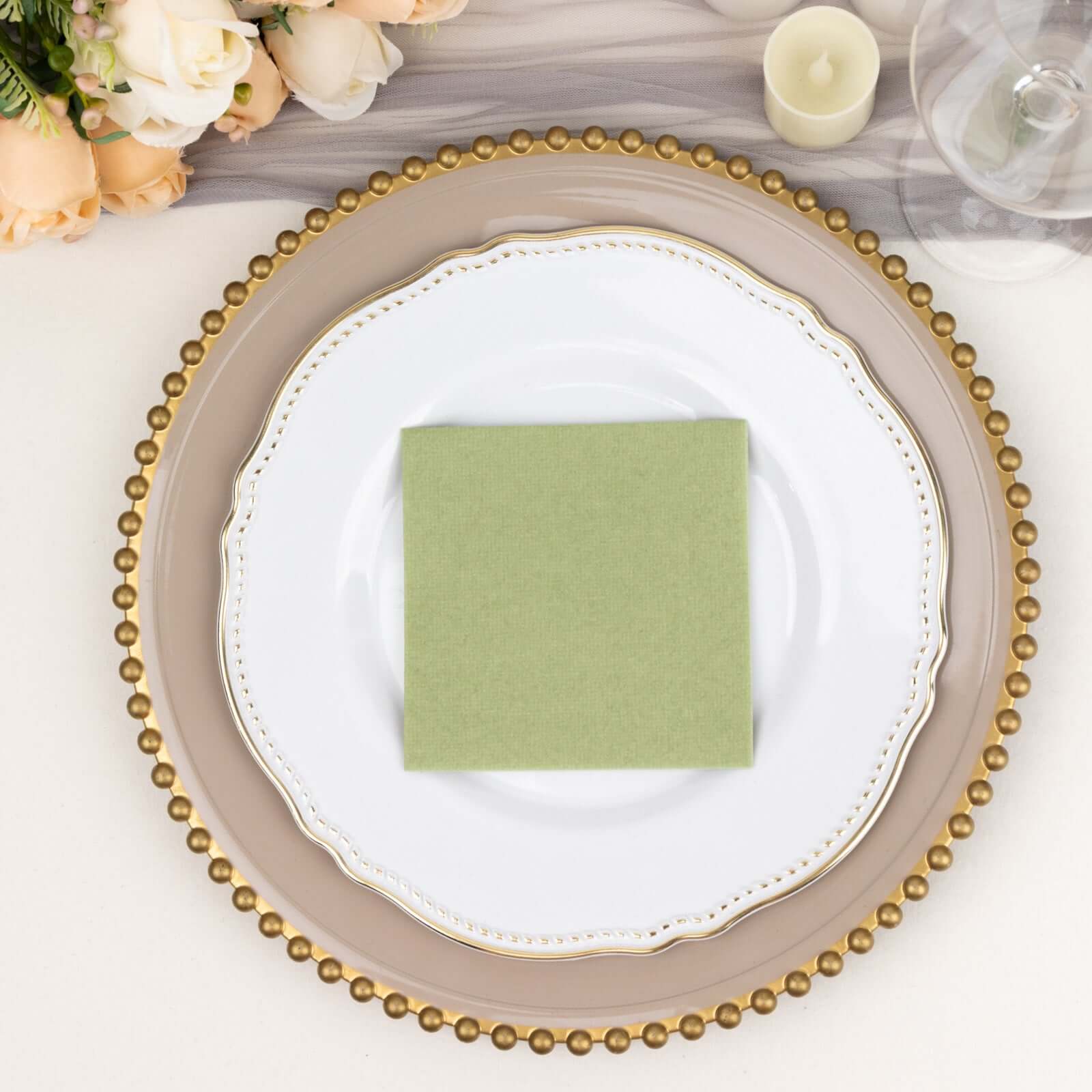 20-Pack Paper Linen-Like Cocktail Napkins Sage Green - Disposable 5"x5" Airlaid Soft Napkins