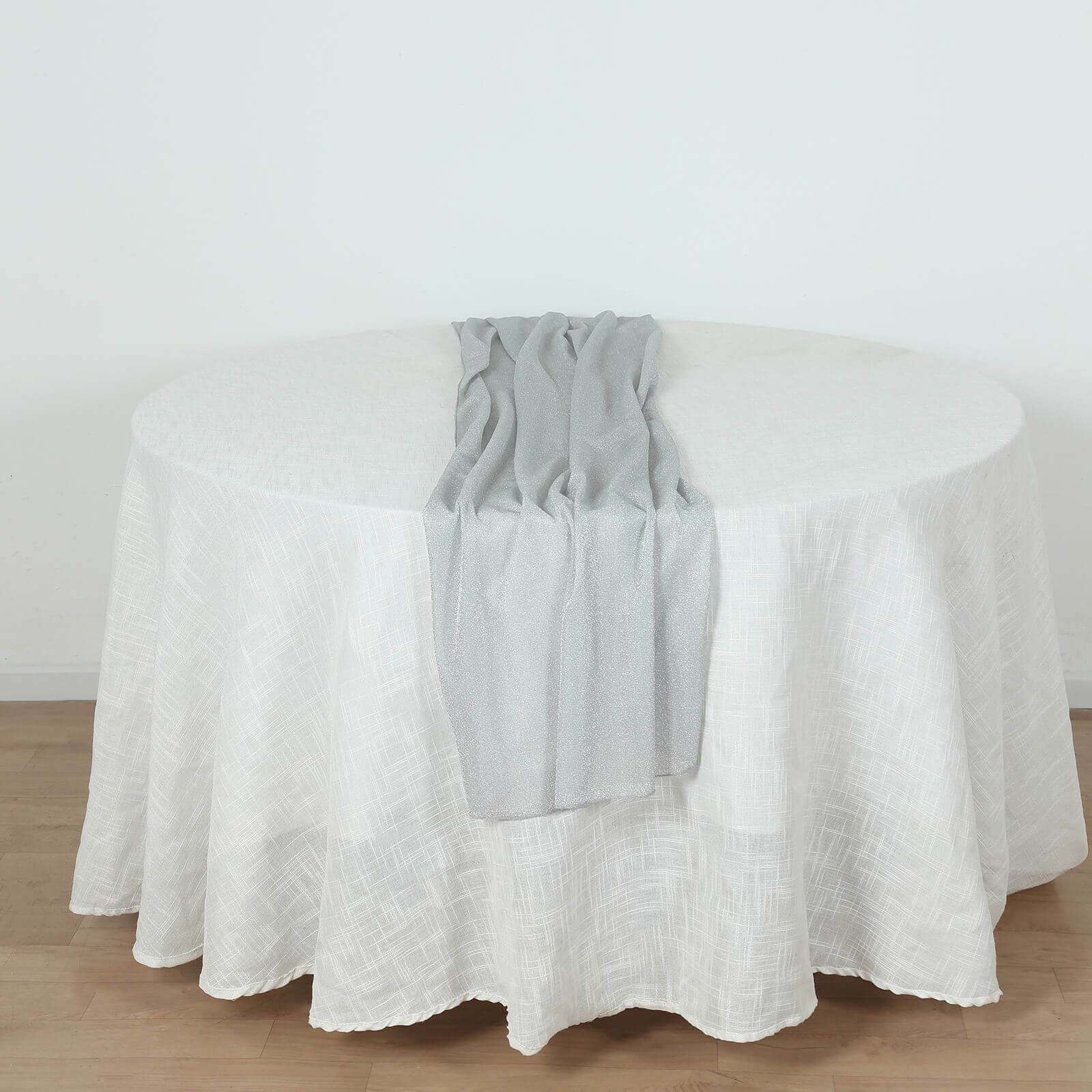 Glitter Gauze 27"x120" Table Runner Silver - Sparkling Reusable Sheer Table Linen