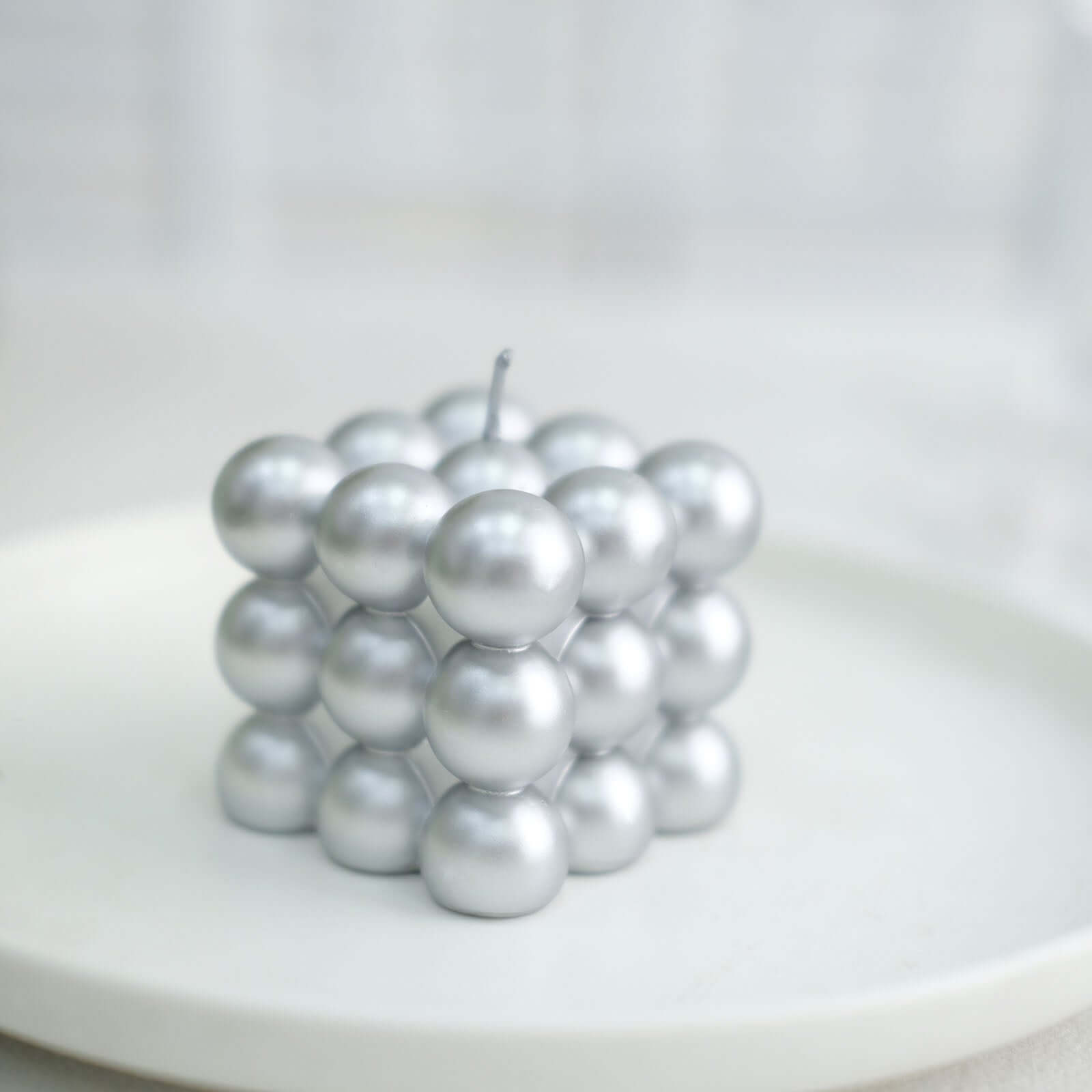 2-Pack Decorative Paraffin Wax Candles Bubble Cube Design Metallic Silver - Unscented Long Burning Pillar Candle Set 2"