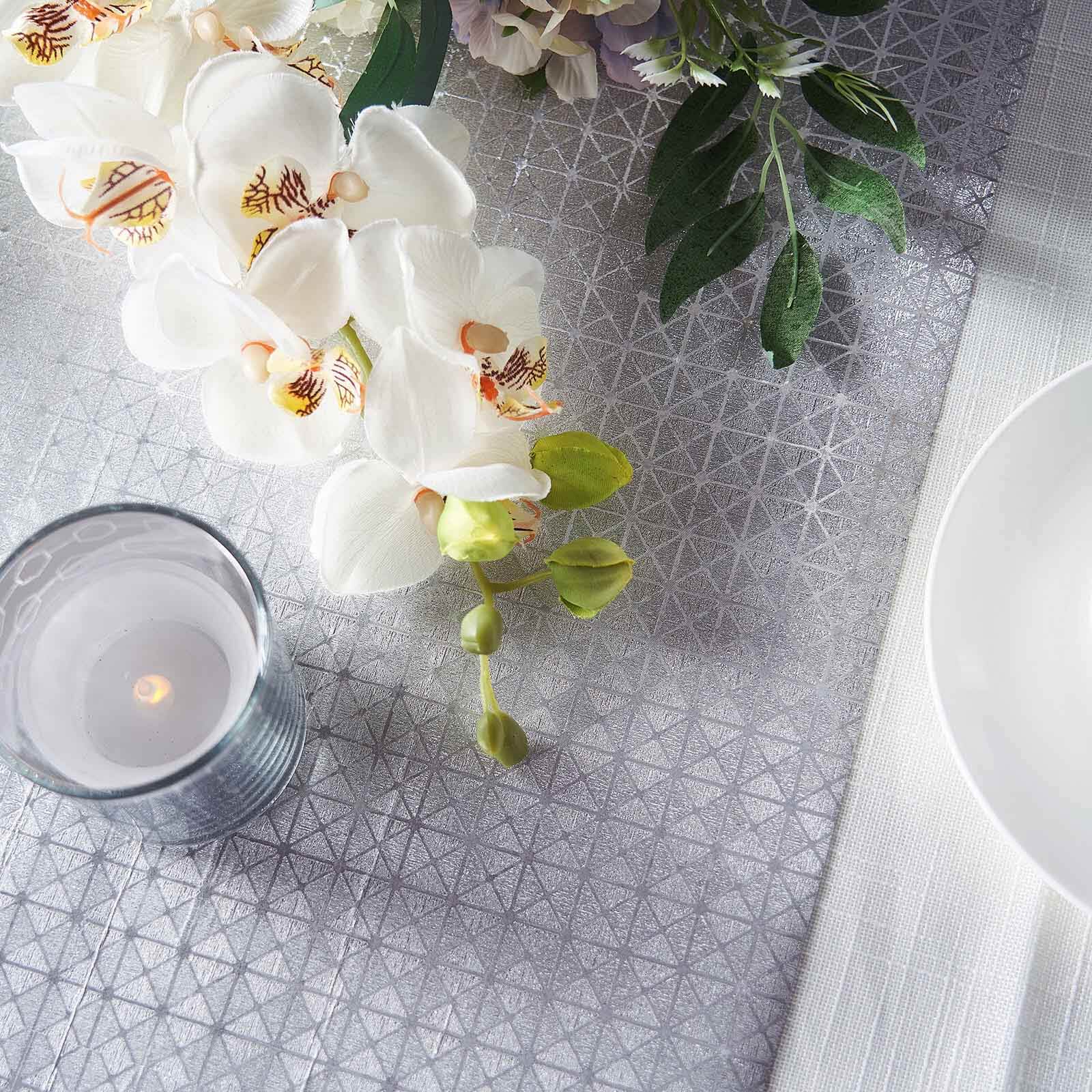 Glitter Paper 9ft Table Runner Roll Silver Disposable Geometric Diamond Pattern Table Decor