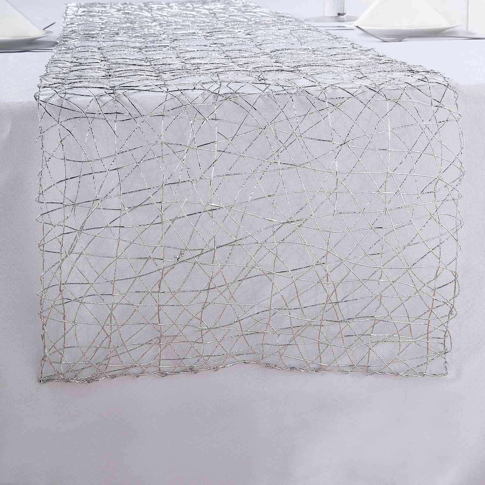 Metallic String Woven 16"x72" Table Runner Silver - Reversible Wire Nest Table Decor
