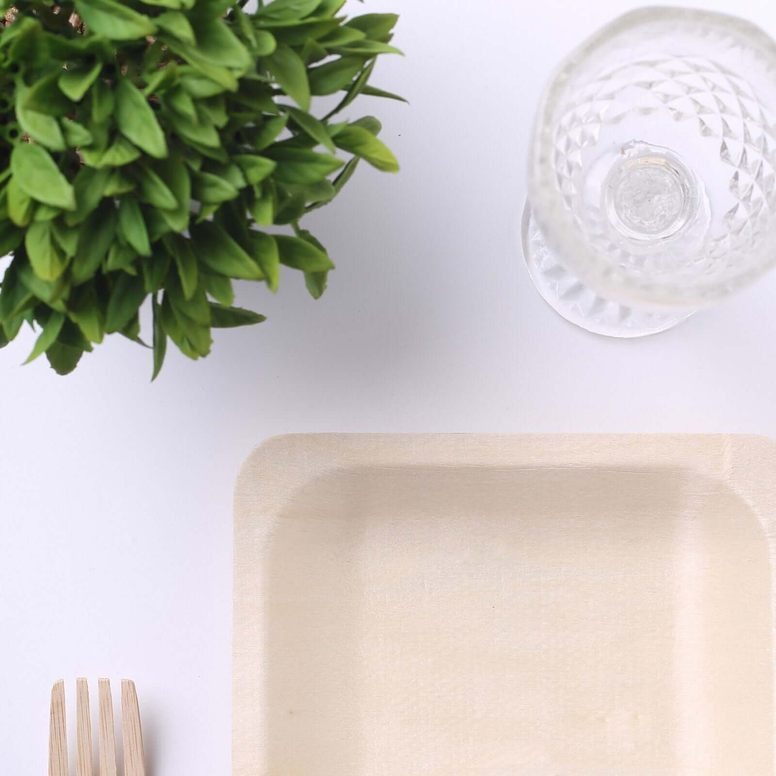 25 Pack 6" Square Eco Friendly Birchwood Wooden Dessert, Appetizer Plates