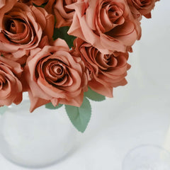 2 Bouquets 17" Terracotta (Rust) Real Touch Artificial Silk Rose Flower Bushes