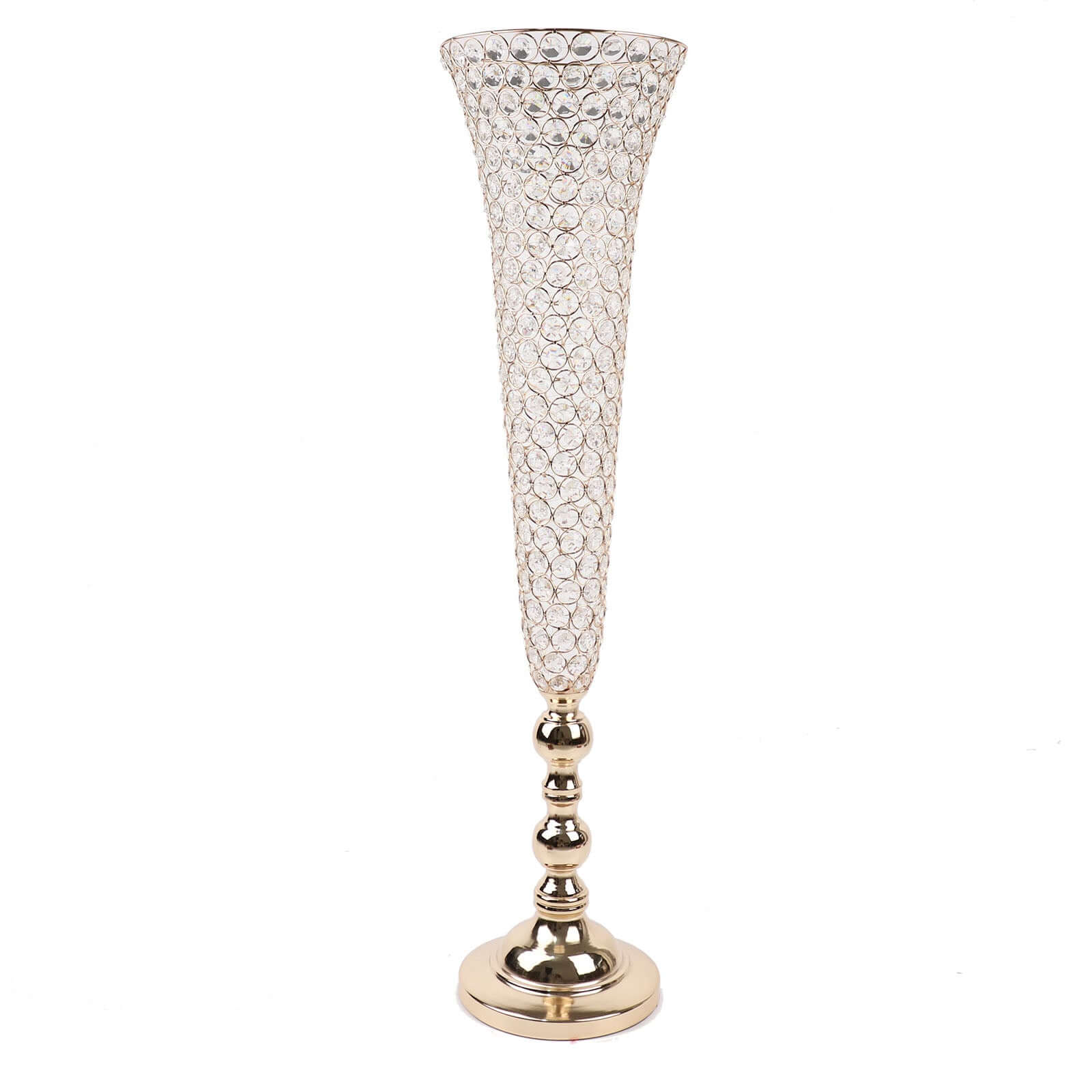 2-Pack Crystal Beaded Trumpet Vase Set Gold - Table Centerpiece for Grand Occasions 40"