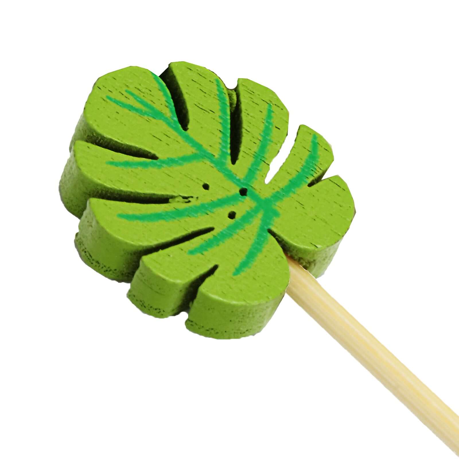 100-Pack Bamboo Cocktail Sticks Tropical Leaf Decorative Top Design - Eco Friendly Party Picks 5"