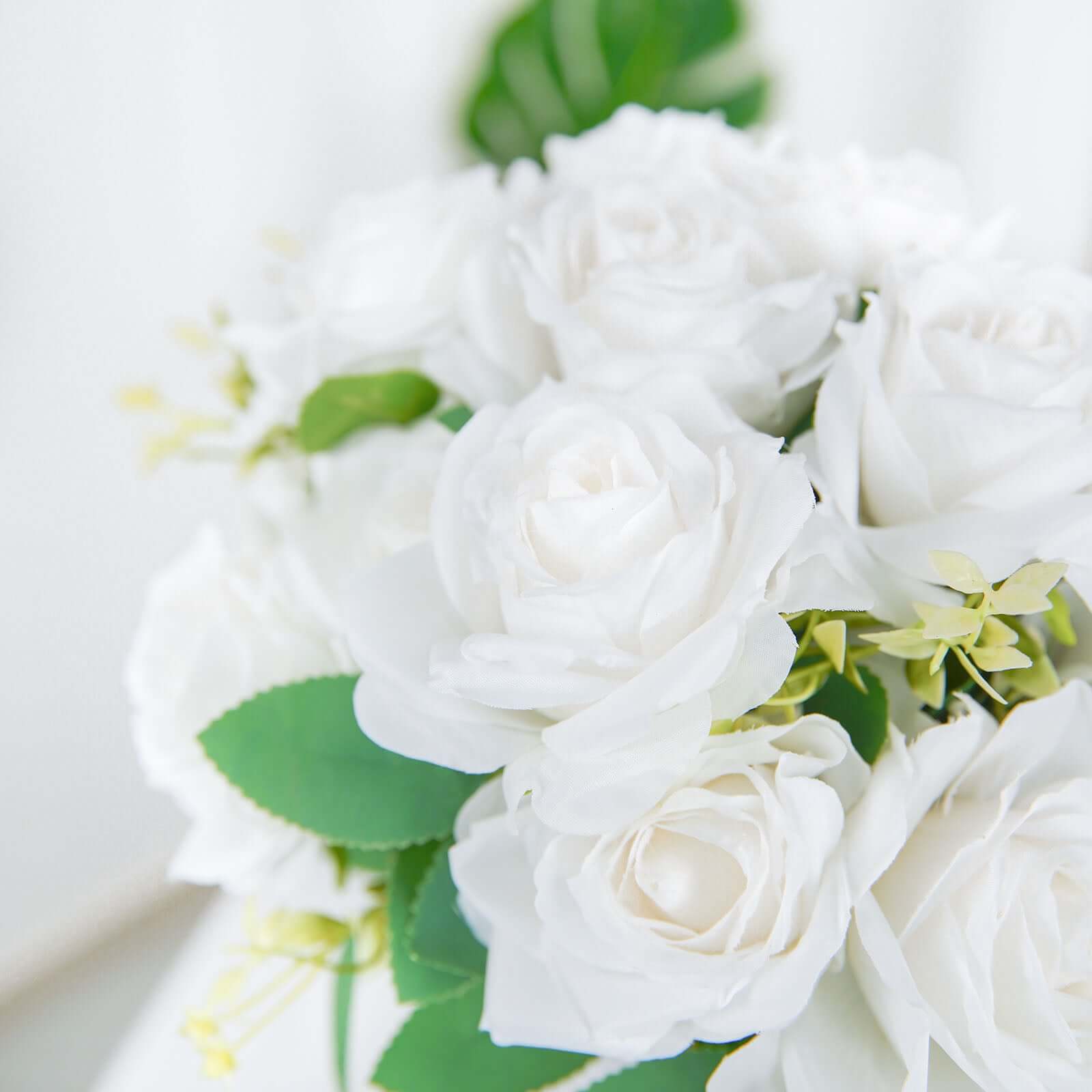 2 Bushes 18" Real Touch White Artificial Rose Flower Bouquet, Silk Long Stem Flower Arrangements
