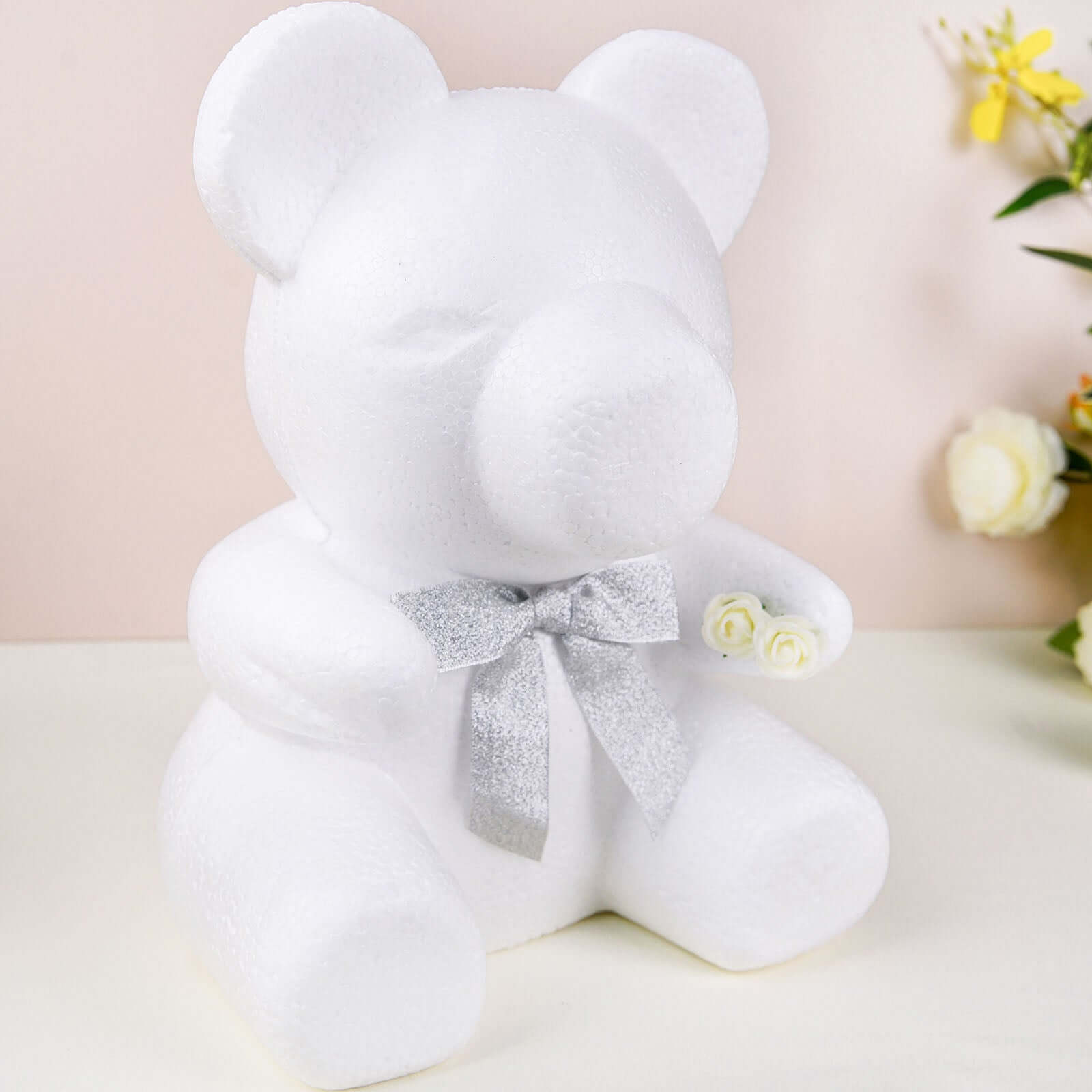 12" DIY White 3D Modeling StyroFoam Bear, Polystyrene Craft Foam Animal