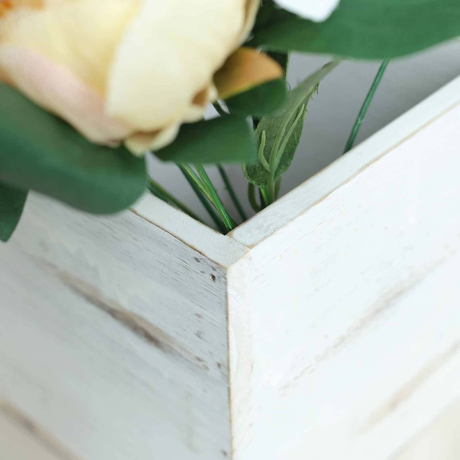2 Pack 6" Whitewash Square Wood Planter Box Set With Removable Plastic Liners