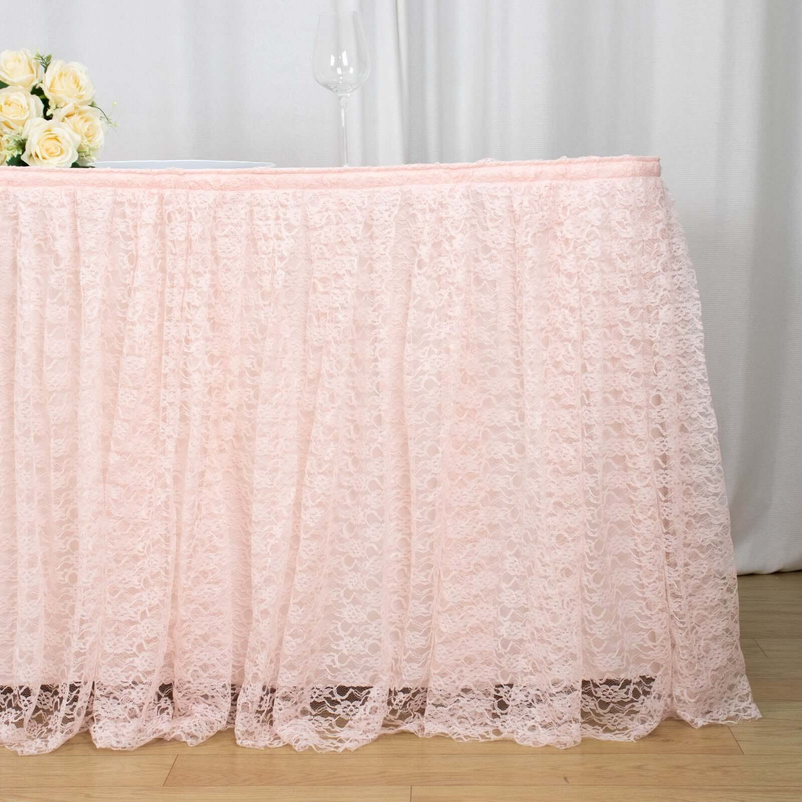 Lace 17ft Table Skirt Blush Premium Pleated - Vintage Style for Parties