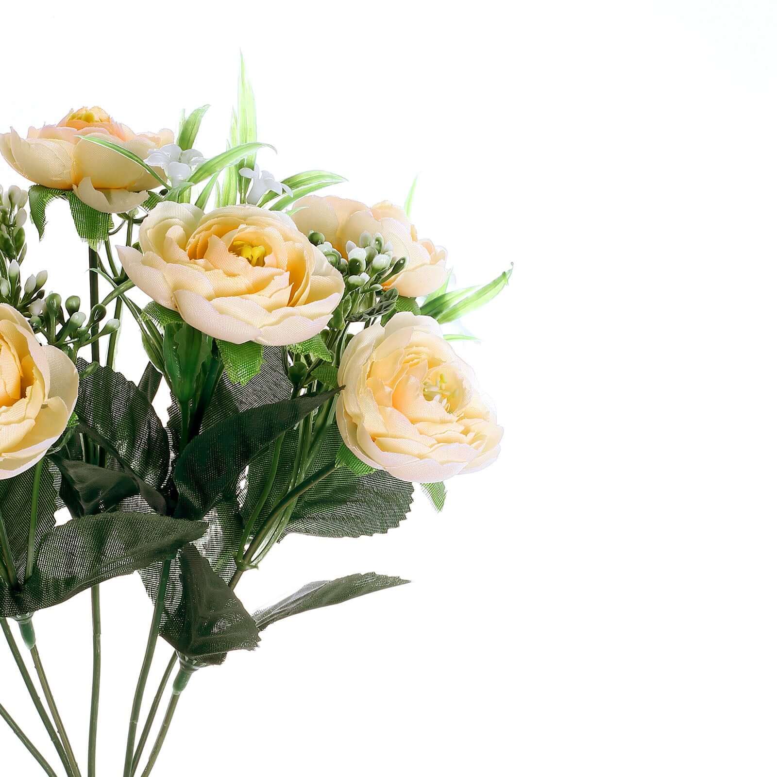 4 Bushes Cream Artificial Silk Peony Flower Bouquet Arrangement