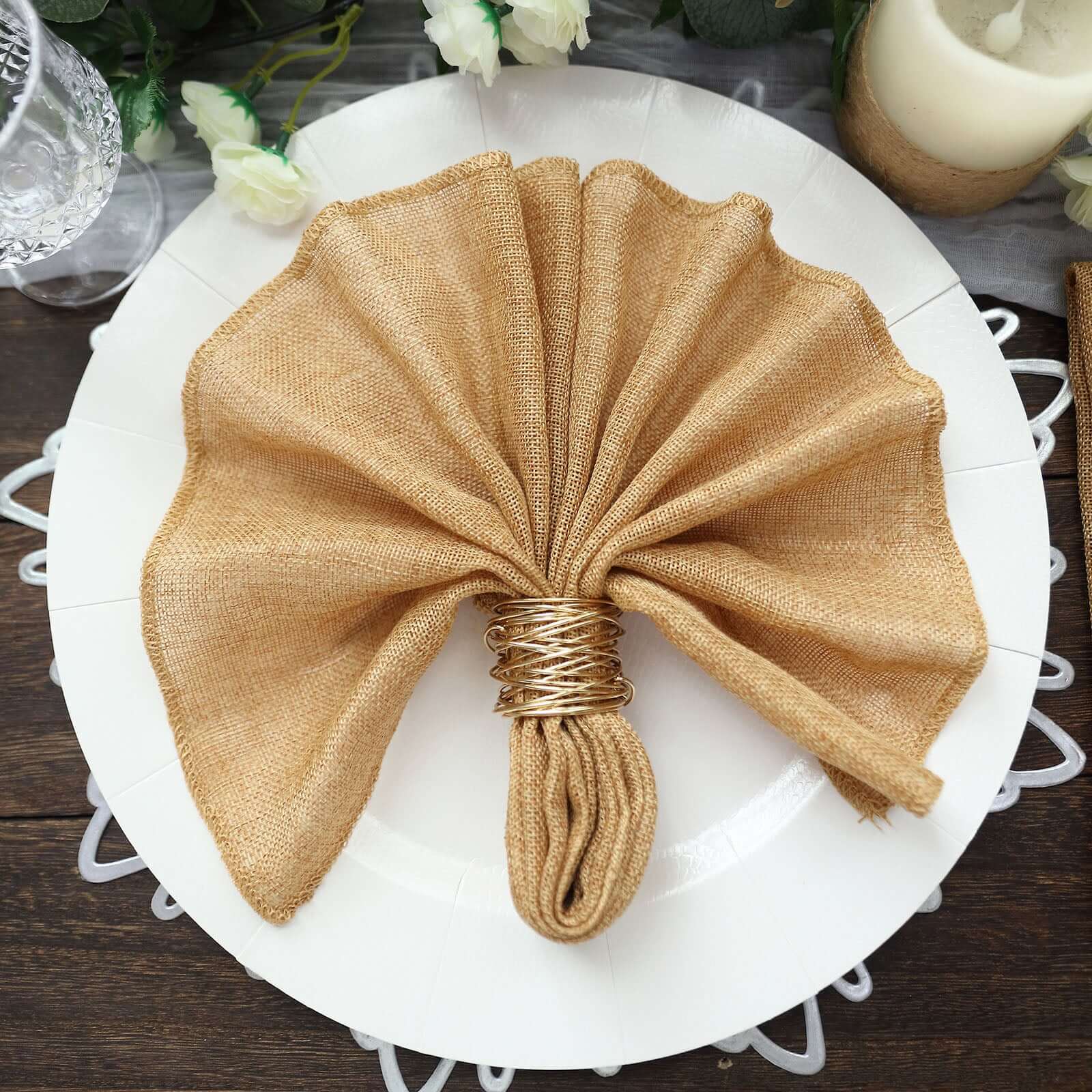 5 Pack Faux Jute 19"x19" Napkins Gold - Authentic Burlap Look Cloth Napkins for Rustic Boho Weddings & Parties