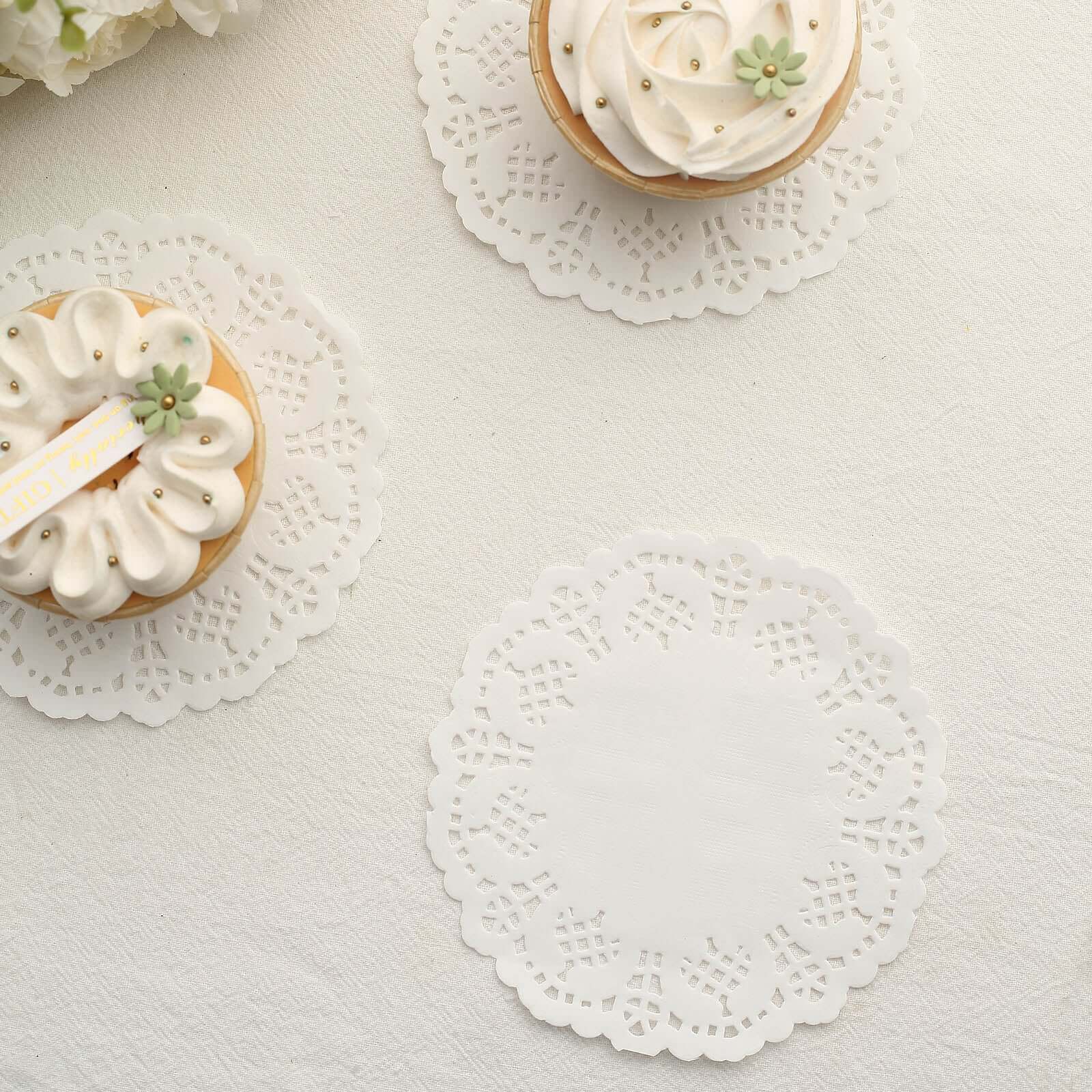 100 Pcs Paper 4" Round Placemats in White - Food Grade Lace Paper Doilies for Dessert Display & Table Decor