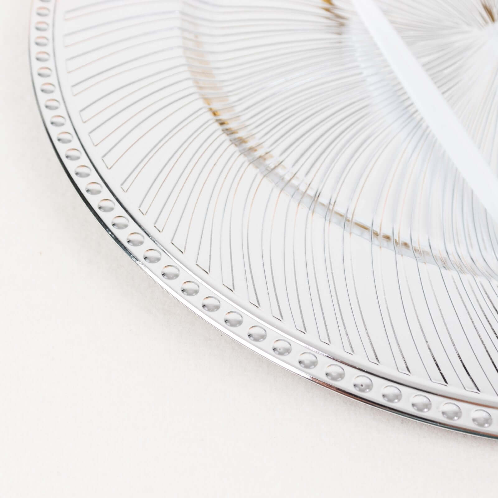6-Pack Acrylic Round Charger Plates 13" in Metallic Silver Swirl Pattern with Beaded Rim, Plastic Decorative Dinner Party Charger Tableware