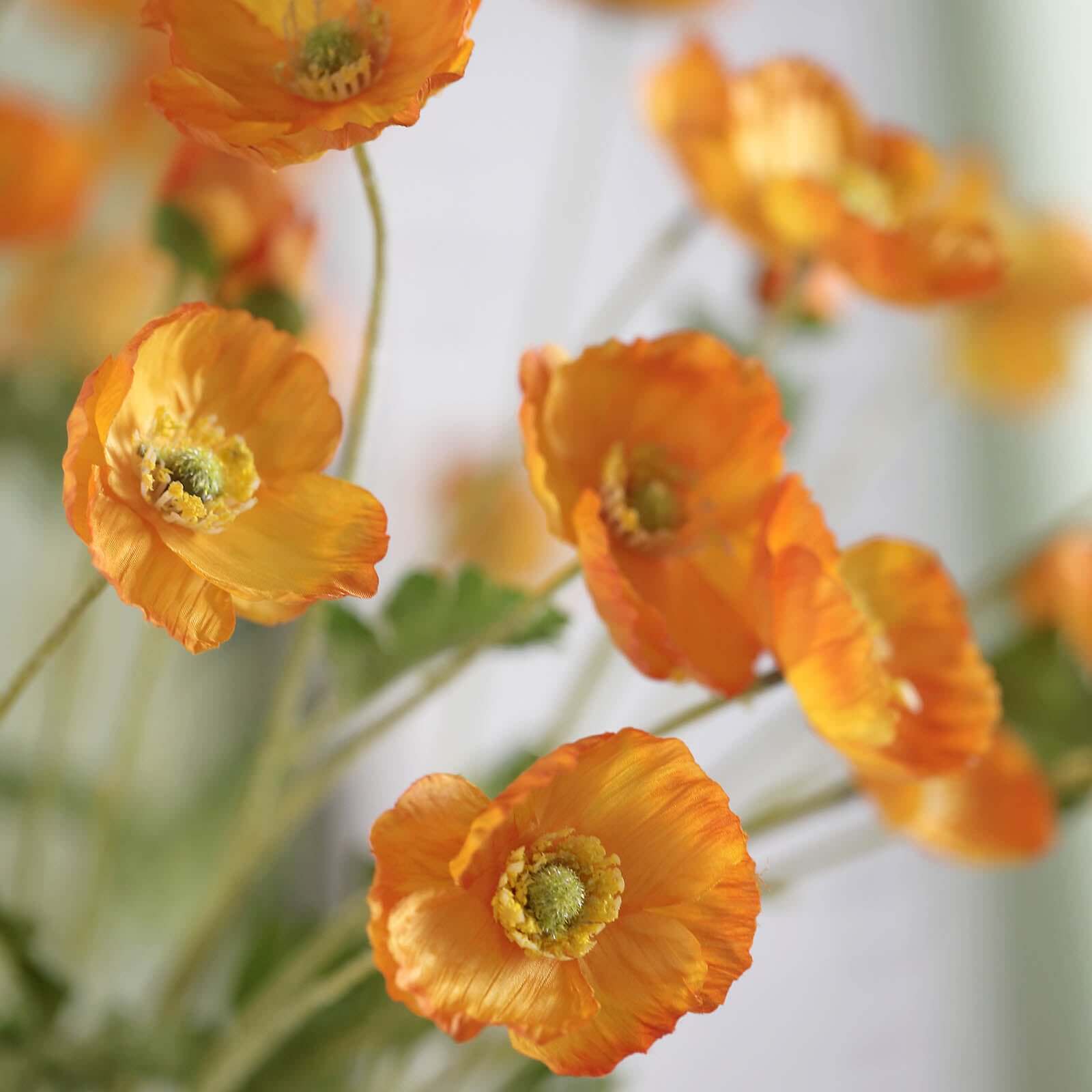 2 Stems 33" Orange Artificial Silk Poppy Flower Bouquet Bushes