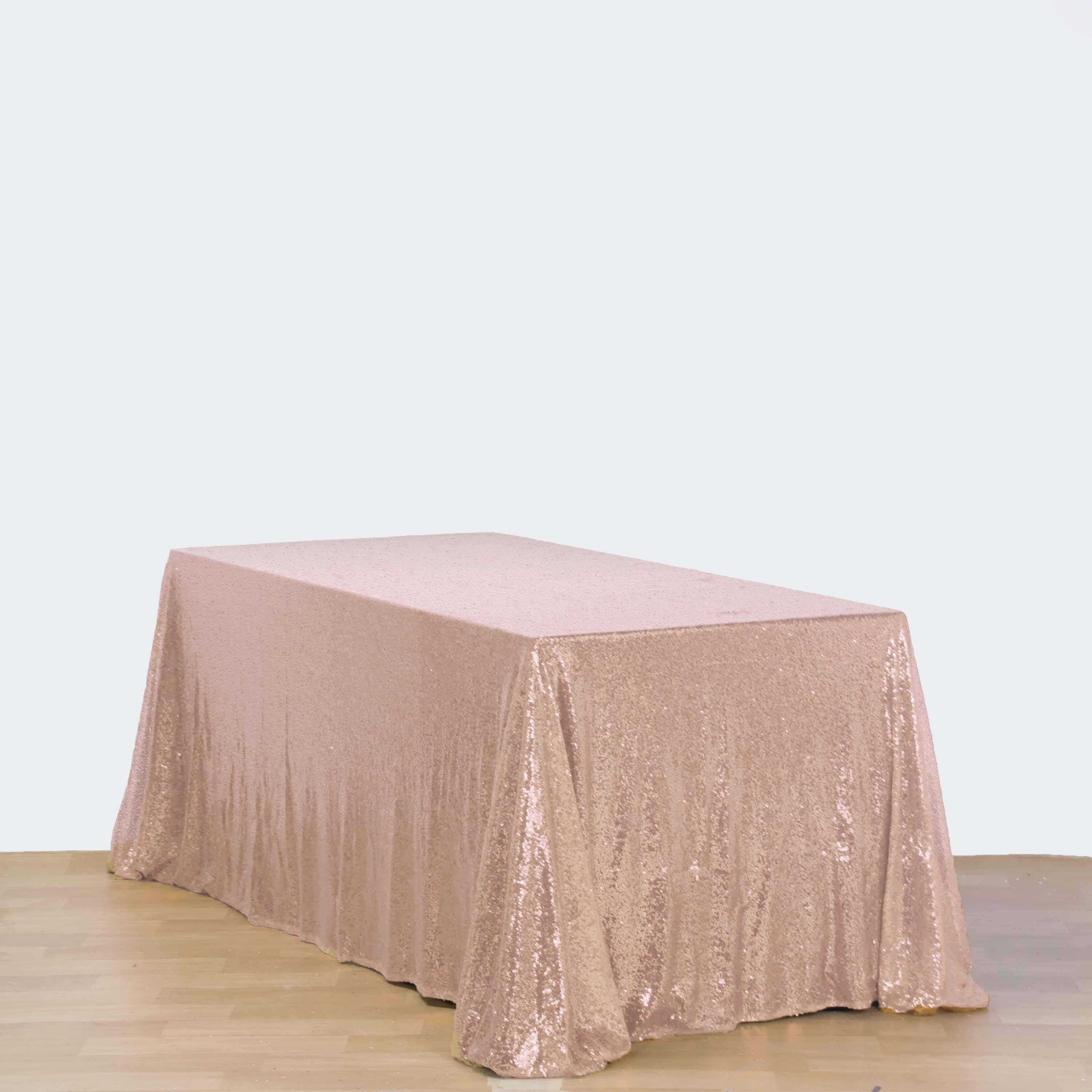 Sequin 90"x156" Rectangle Tablecloth Rose Gold - Seamless Twinkling Table Cover