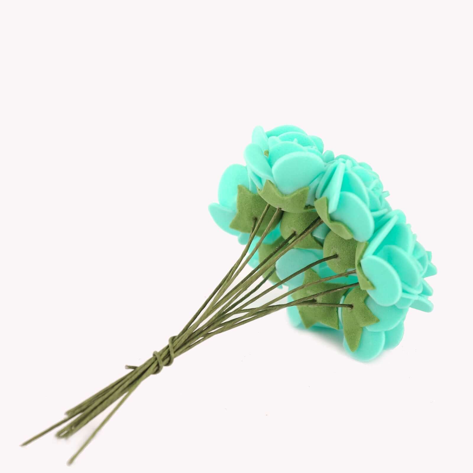 48 Roses 1" Turquoise Real Touch Artificial DIY Foam Rose Flowers With Stem, Craft Rose Buds
