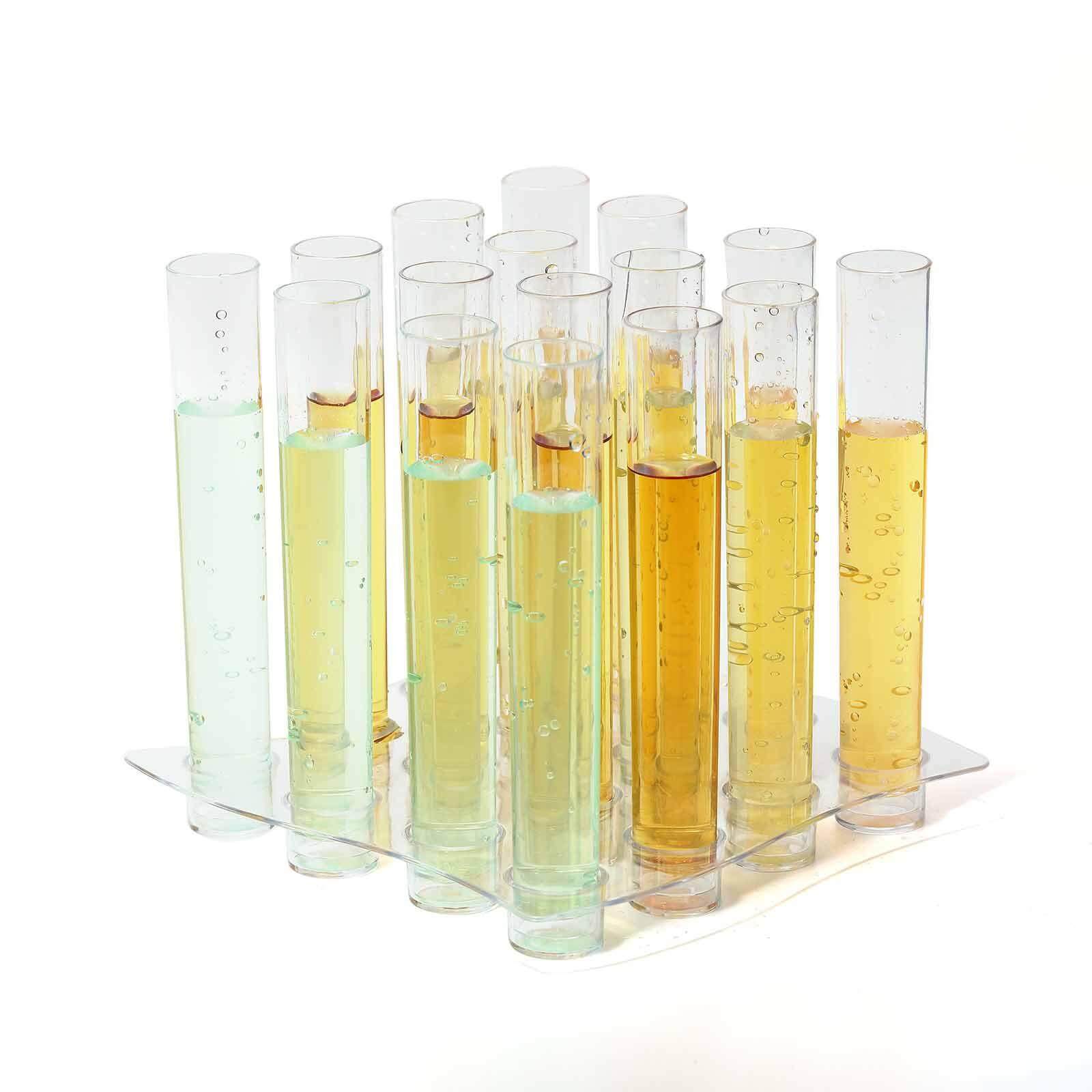 16-Pack Plastic Shot Glasses Clear Test Tube - Lightweight Disposable Glasses with Tray for Events 1oz