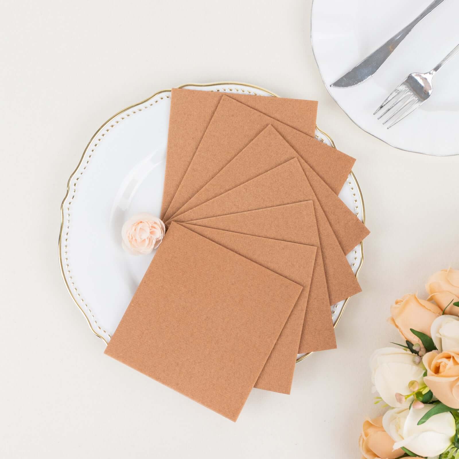 20-Pack Paper Linen-Like Cocktail Napkins Terracotta (Rust) - Disposable 5"x5" Airlaid Soft Napkins