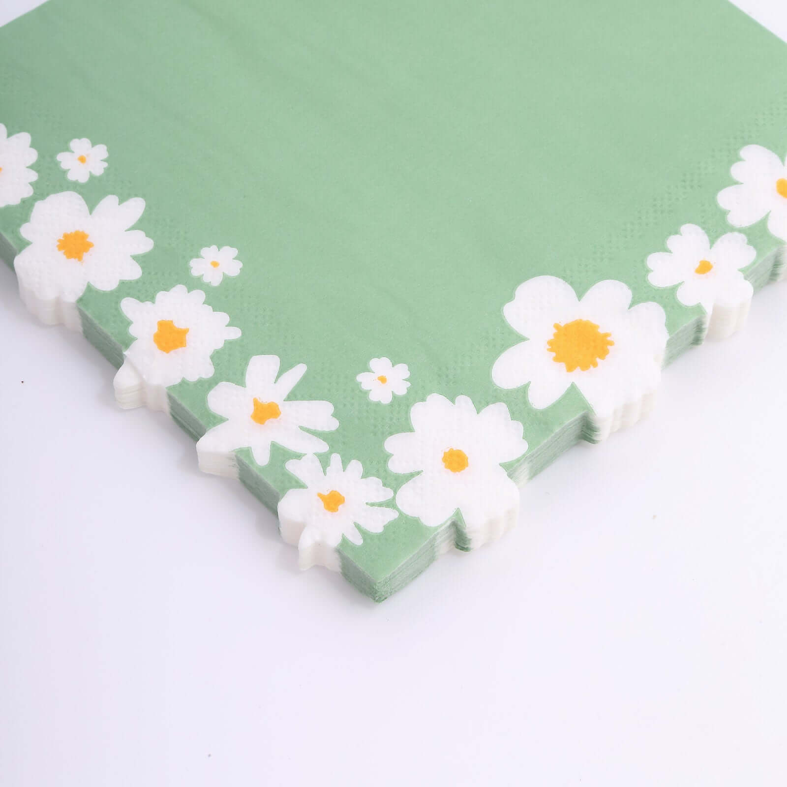 50-Pack Paper Beverage Napkins with Daisy Flower Design Sage Green - 2 Ply Soft 18GSM Floral Wedding Napkins 6.5"x6.5"