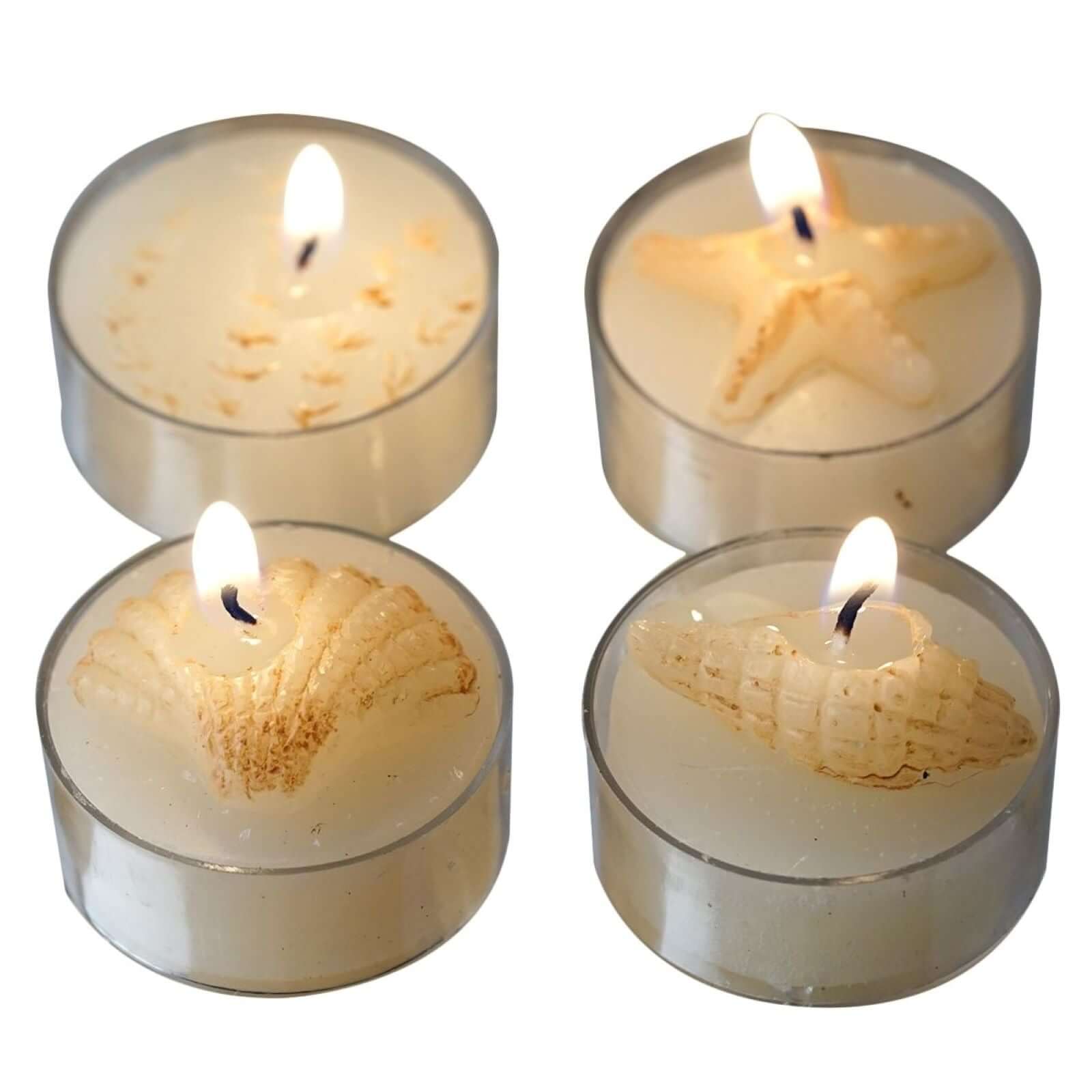4-Pack Tea Light Candles Island Sea Shell Design Gift Wrapped with Thank You Tag - Party Favors for Weddings & Gatherings