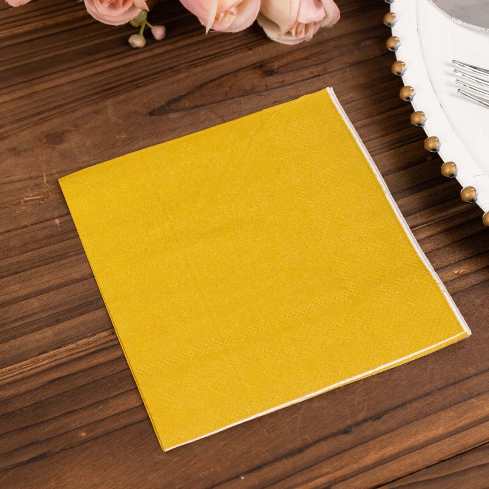 50-Pack Paper Beverage Napkins Gold - 2 Ply Disposable Soft 18GSM Cocktail Napkins for Events 5"x5"