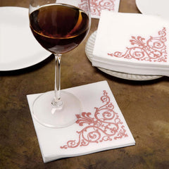 20 Pack Linen-Like Paper 5"x5" Napkins White - Rose Gold Fleur Vintage Airlaid Cocktail Napkins