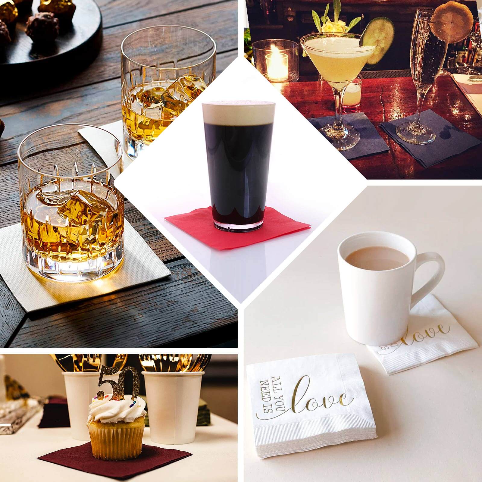 50-Pack Paper Beverage Napkins Lavender Lilac - 2 Ply Disposable Soft 18GSM Cocktail Napkins 5"x5"